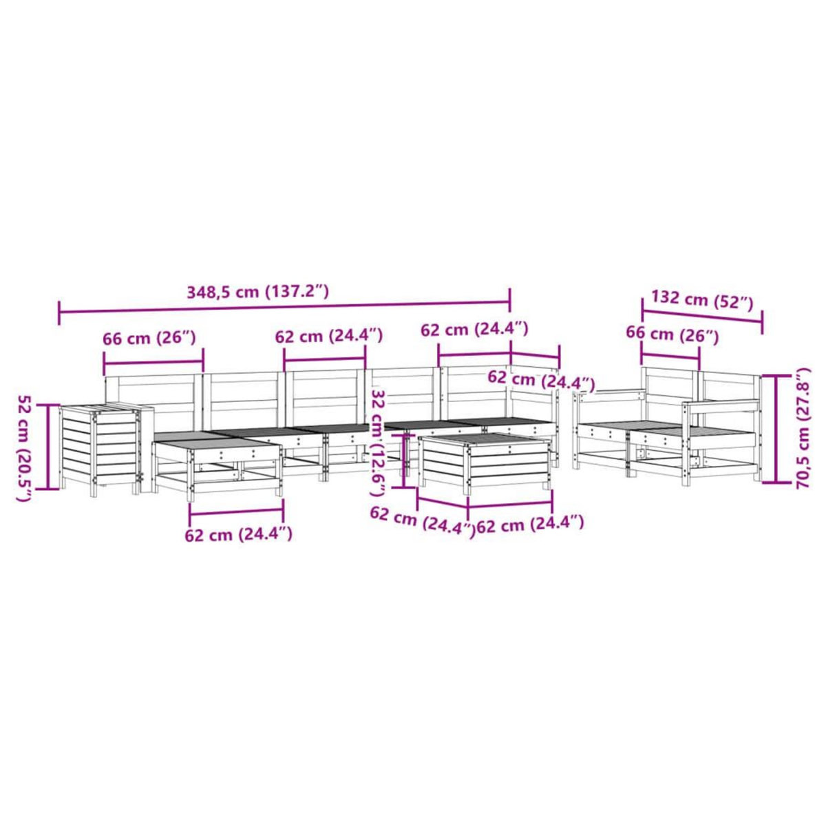 VIDAXL Salon de jardin 10 pcs blanc bois de pin massif