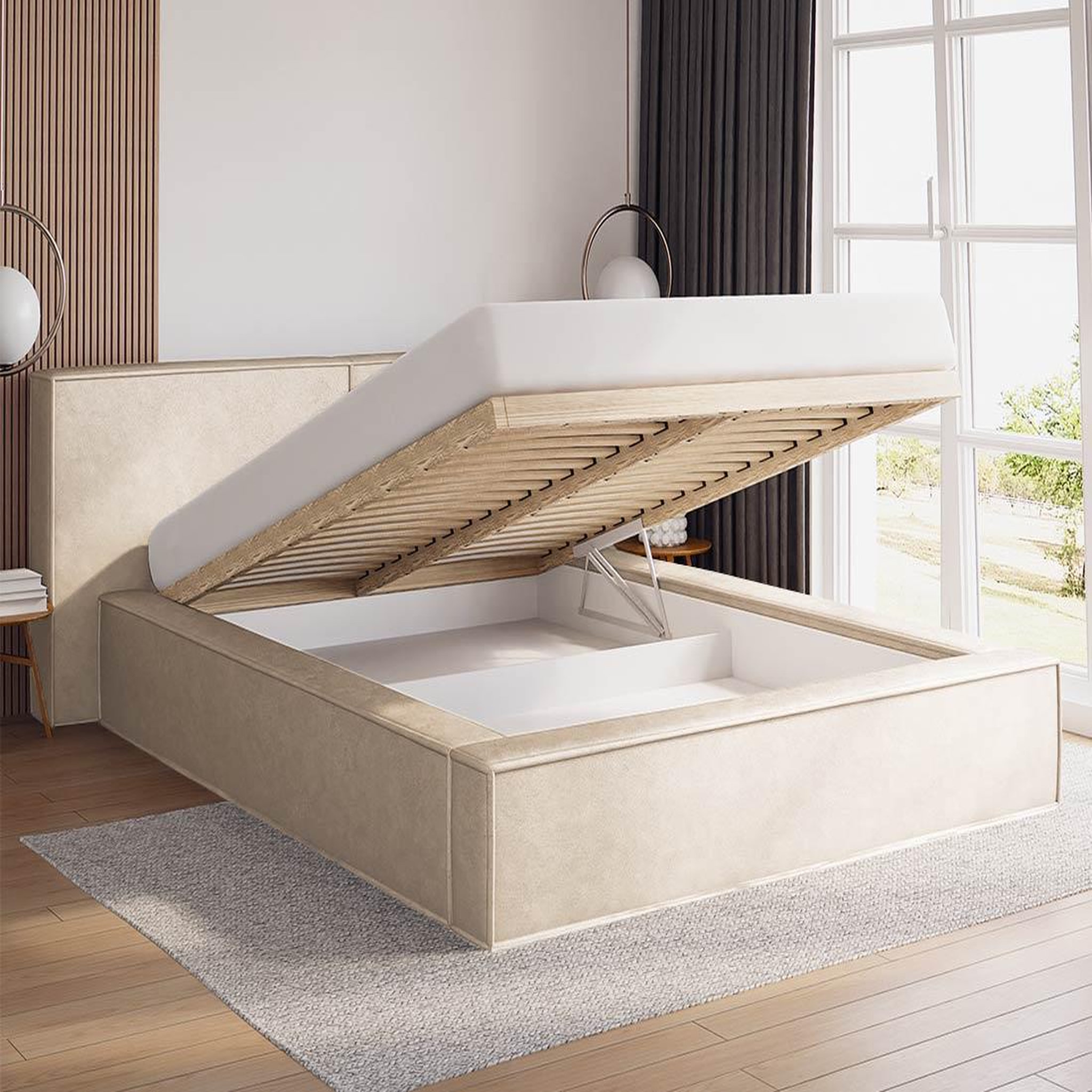 Voir la diapositive 2 : BEST MOBILIER Eros - lit coffre - 160x200 cm - sommier inclus - en velours
