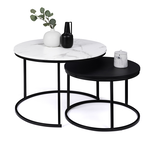 ID MARKET Lot de 2 tables basses gigognes ALASKA rondes 54/70 effet marbre et noir pieds métal