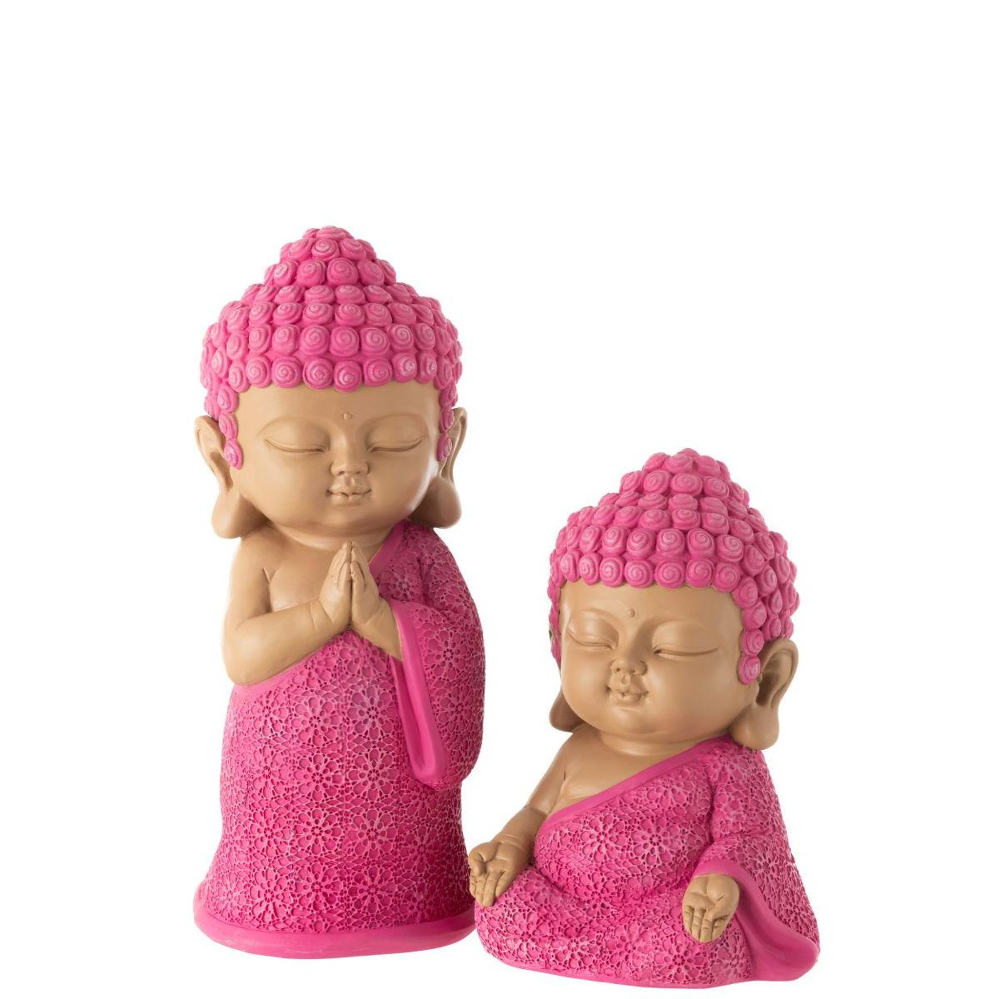 Voir la diapositive 4 : J-LINE Statuette moine prière  toby  32cm rose