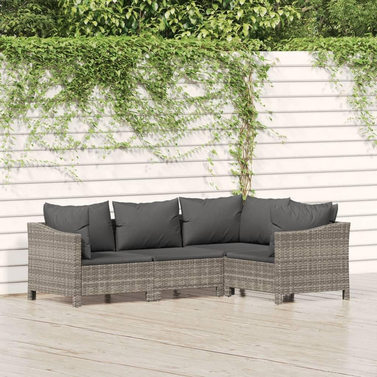 VIDAXL Salon de jardin 4 pcs avec coussins Gris Resine tressee