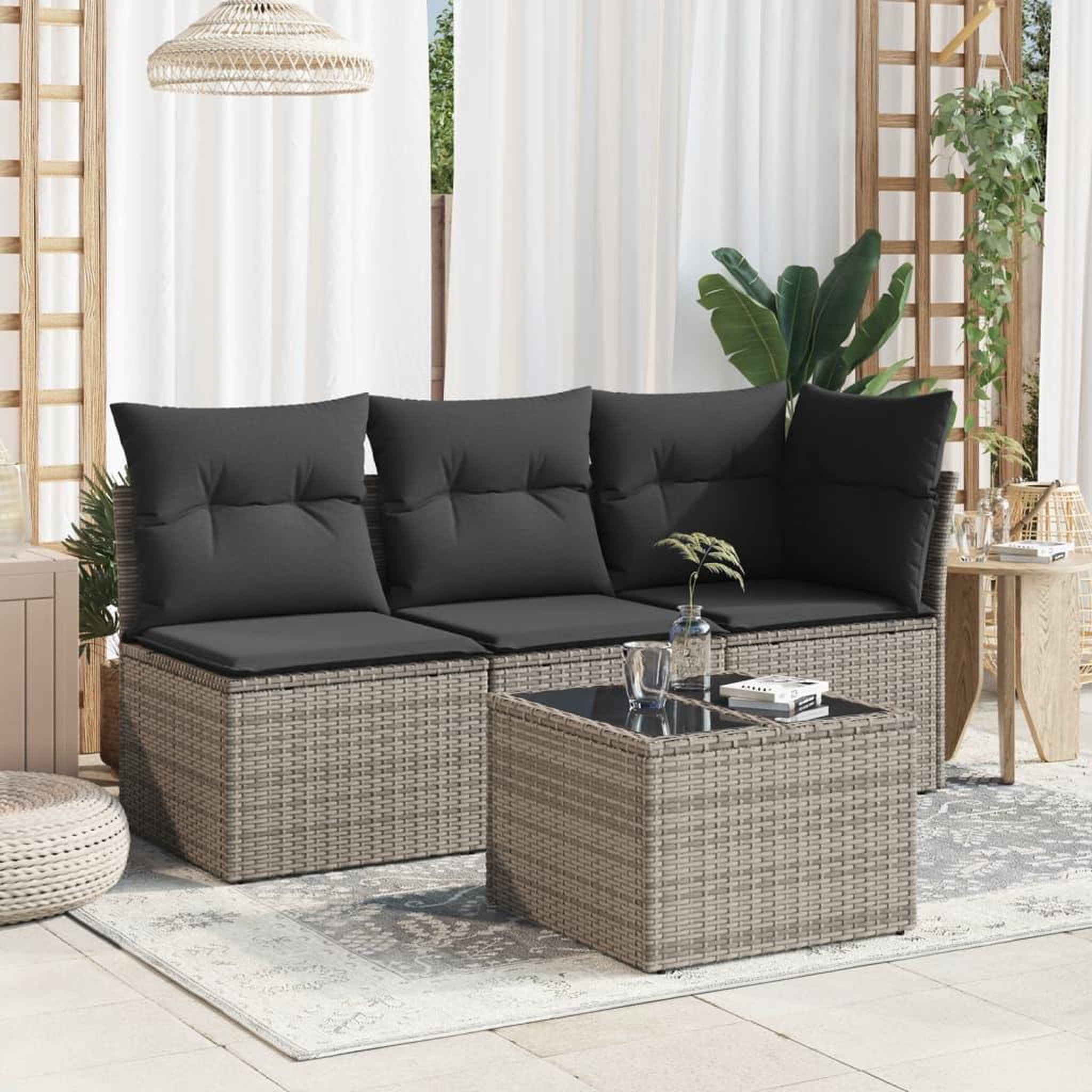 Voir la diapositive 3 : VIDAXL Table de jardin dessus en verre gris 55x55x37 cm resine tressee