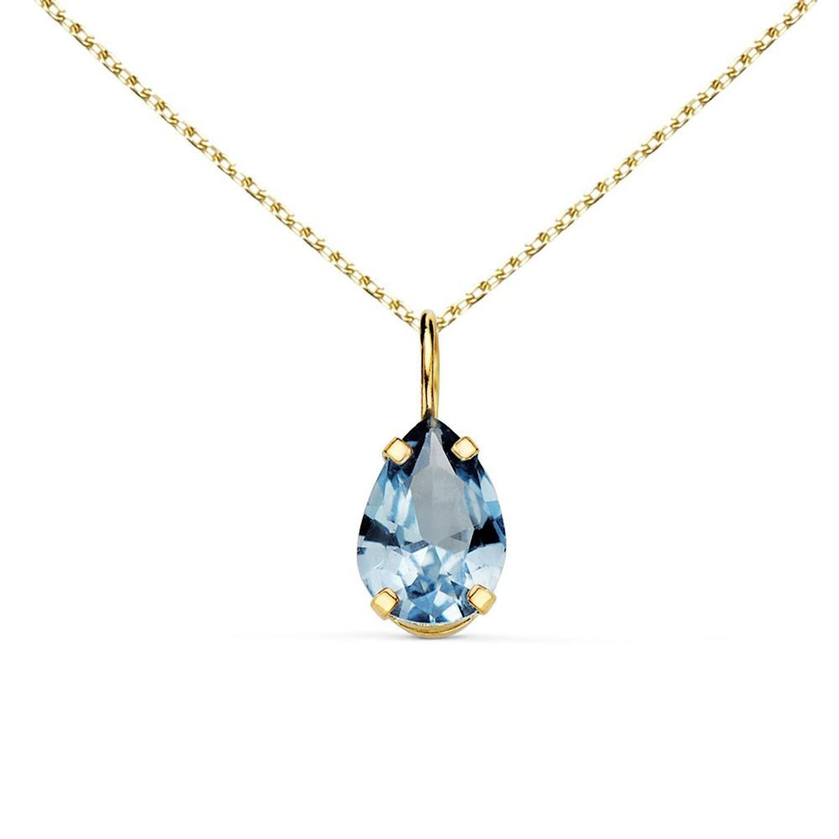 L'ATELIER D'AZUR Collier - Pendentif Or Jaune 18 Carats 750/000 - Zirconium Bleu Topaze - Chaine Dorée