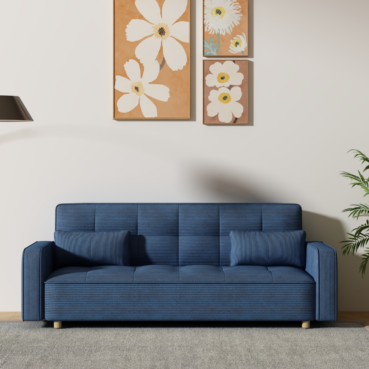 CONCEPT USINE Canapé scandinave convertible 3 places en velours côtelé bleu COPENHAGUE