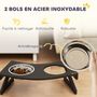 Voir la diapositive 4 : PAWHUT Porte-gamelles surélevé 2 écuelles une anti-glouton acier inox MDF noir
