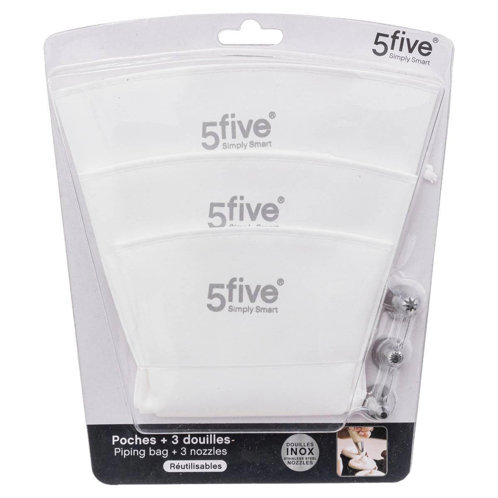 Voir la diapositive 5 : FIVE Lot de 3 poches à douilles  réutilisables  35cm blanc