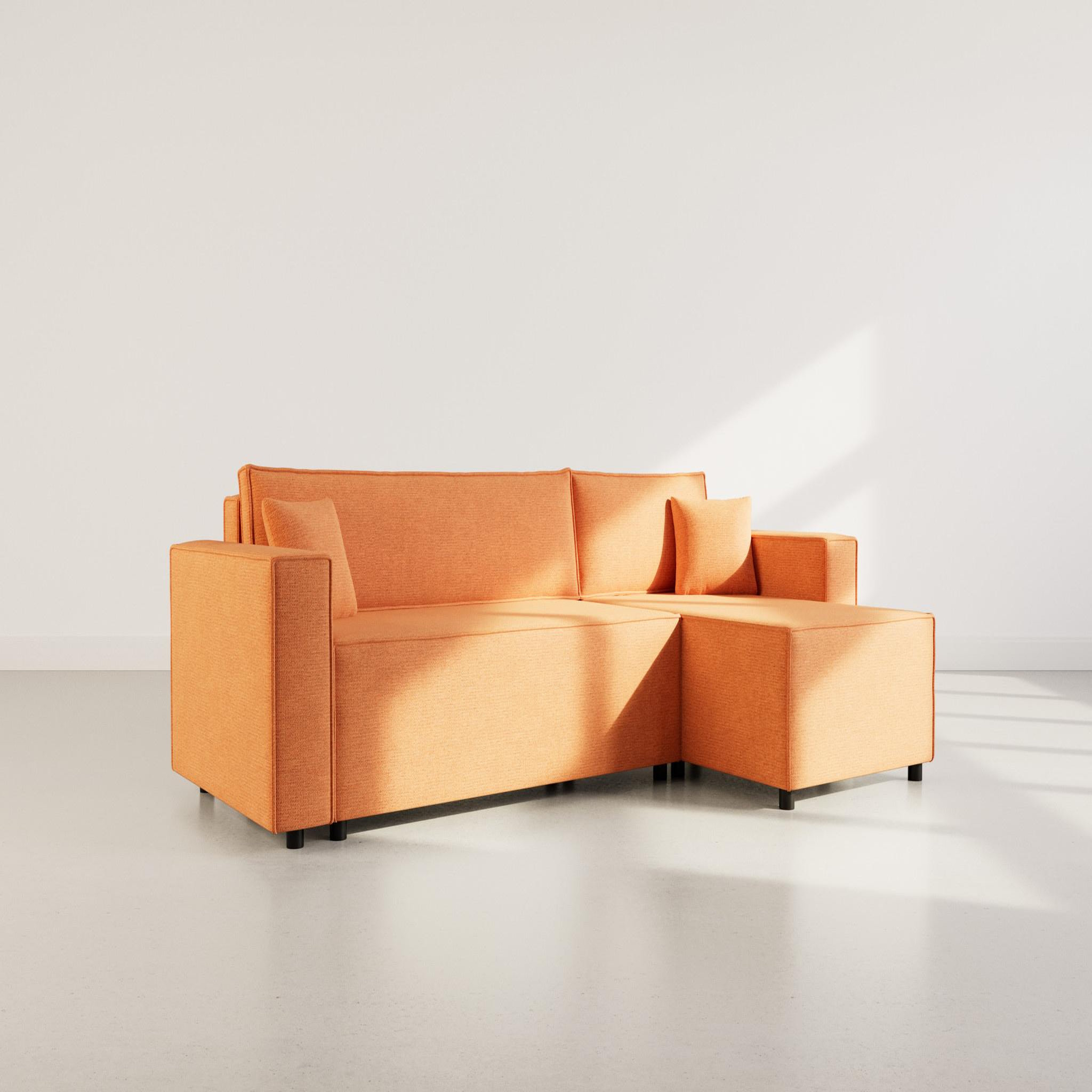 BEST MOBILIER Jonas - canapé d'angle réversible 4 places convertible avec coffre en tissu texturé. Coloris disponibles : Marron, Beige, Rose