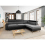 Voir la diapositive 1 : Canapé d'angle 4-5 places avec LED - TOMY- Simili Noir, microfibre Grise - Angle droit