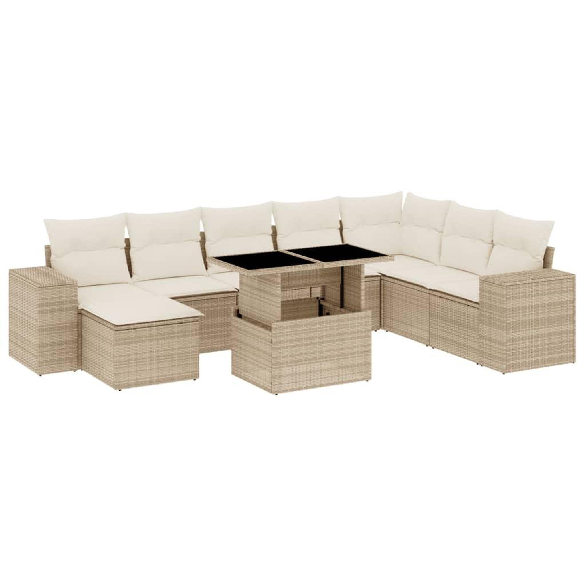 Voir la diapositive 2 : VIDAXL Salon de jardin avec coussins 9 pcs beige resine tressee