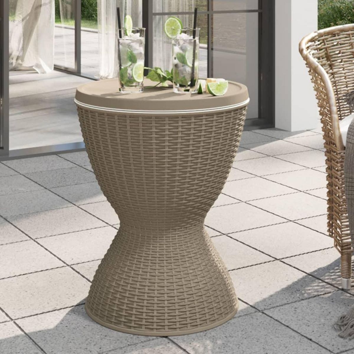 VIDAXL Table a glaciere 3 en 1 marron clair polypropylene