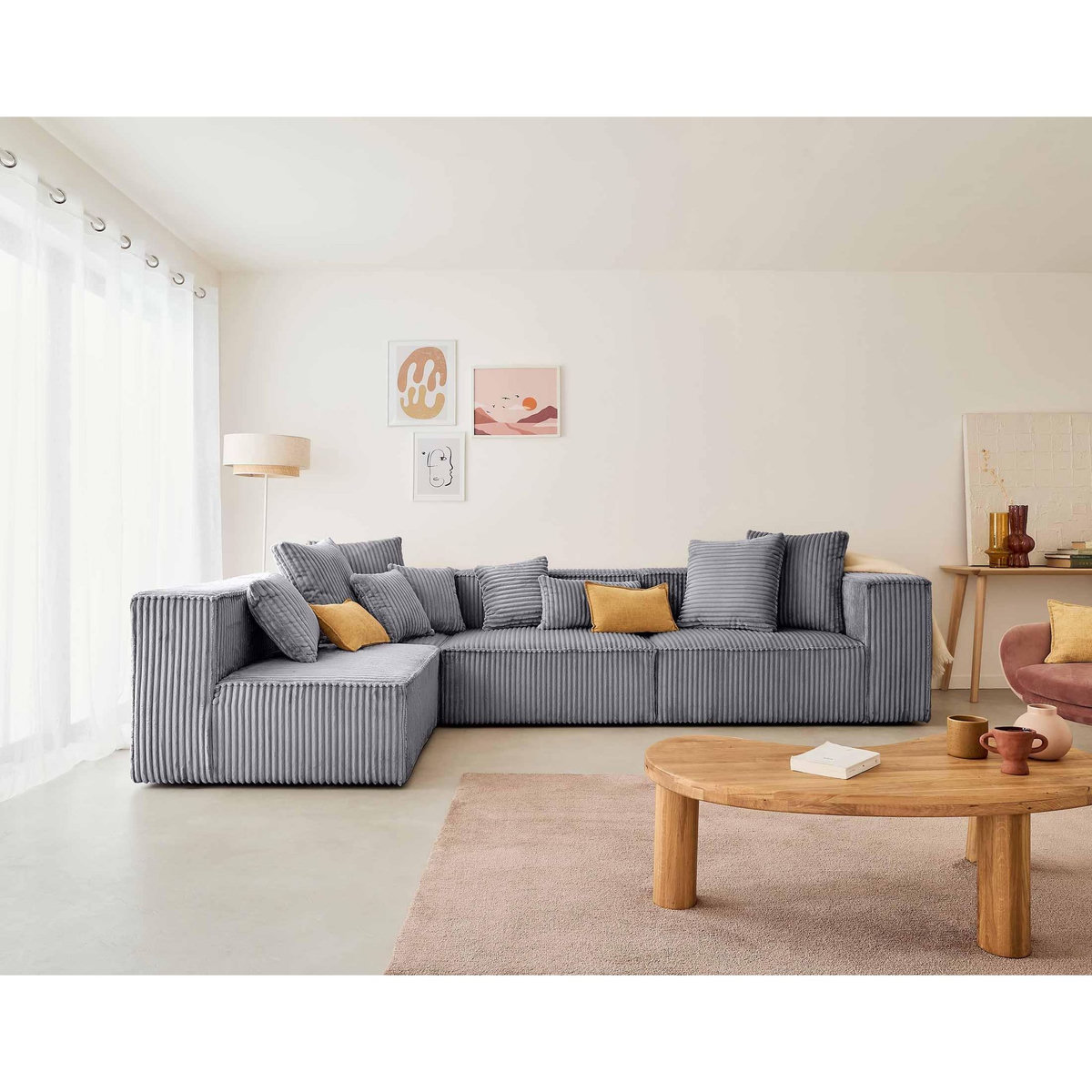 LISA DESIGN Colombine - canapé modulable d'angle gauche - 5 places - en velours côtelé grosses côtes