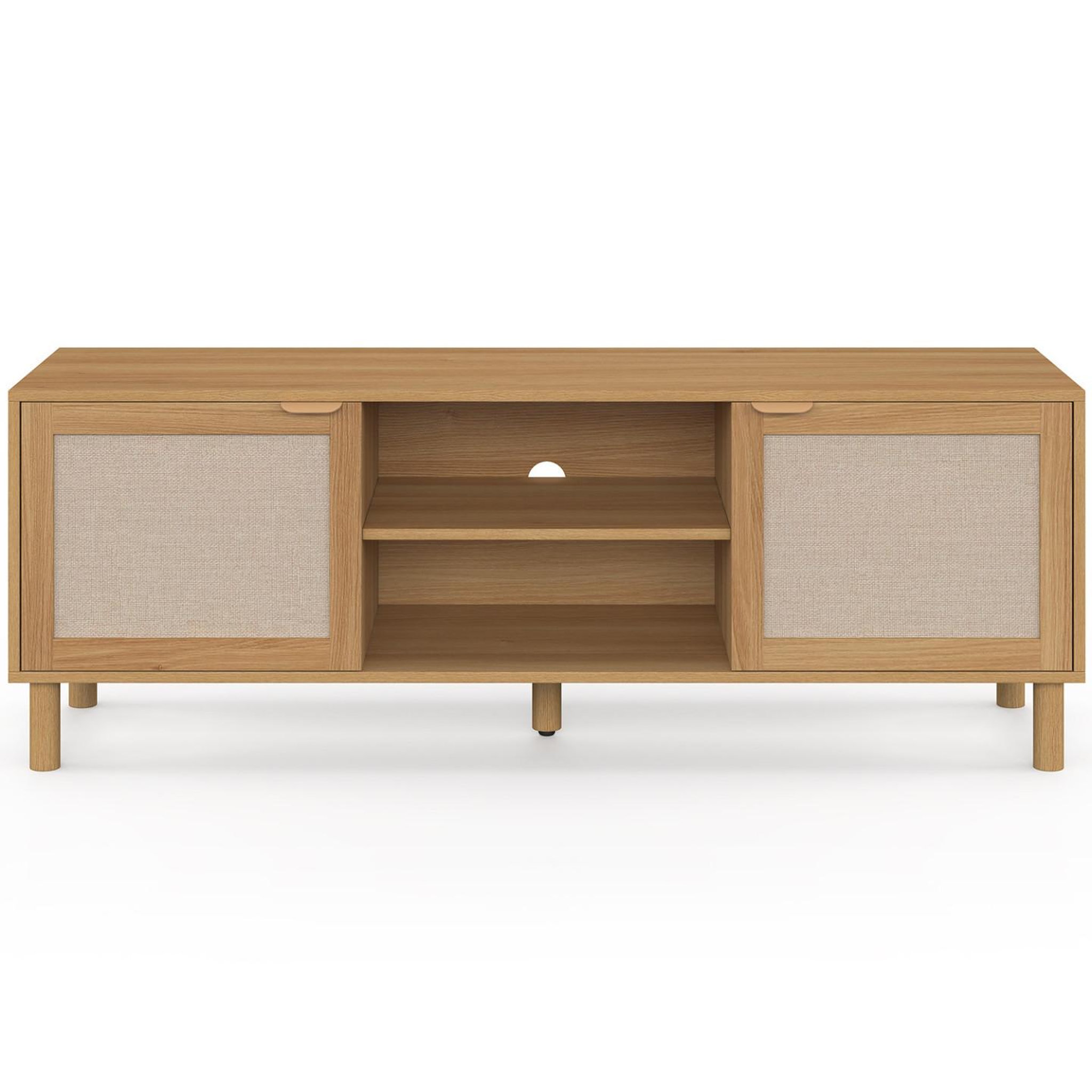 Voir la diapositive 3 : ID MARKET Meuble tv 140 cm robin 2 portes bois et tissu effet lin