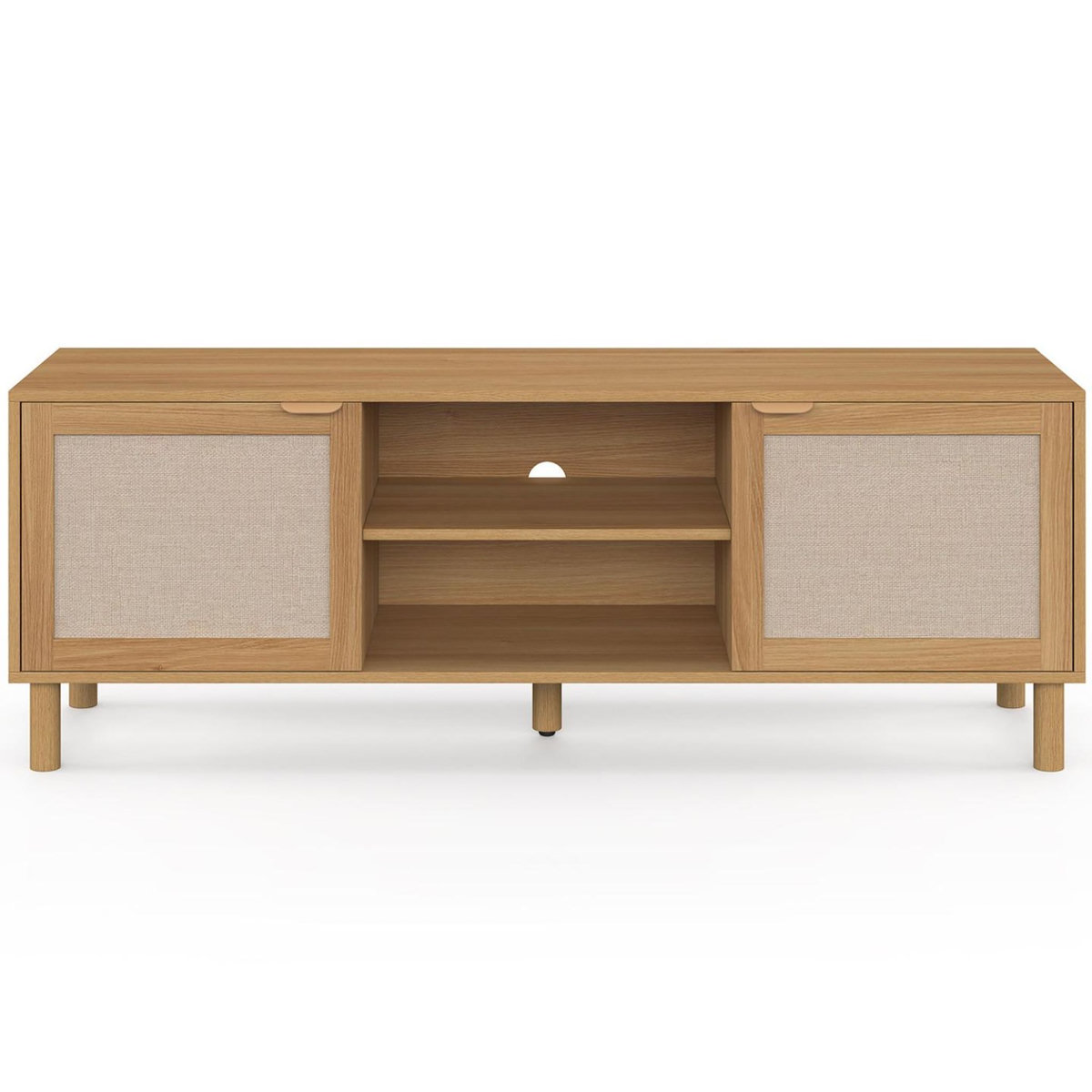 ID MARKET Meuble TV 140 cm ROBIN 2 portes bois et effet lin