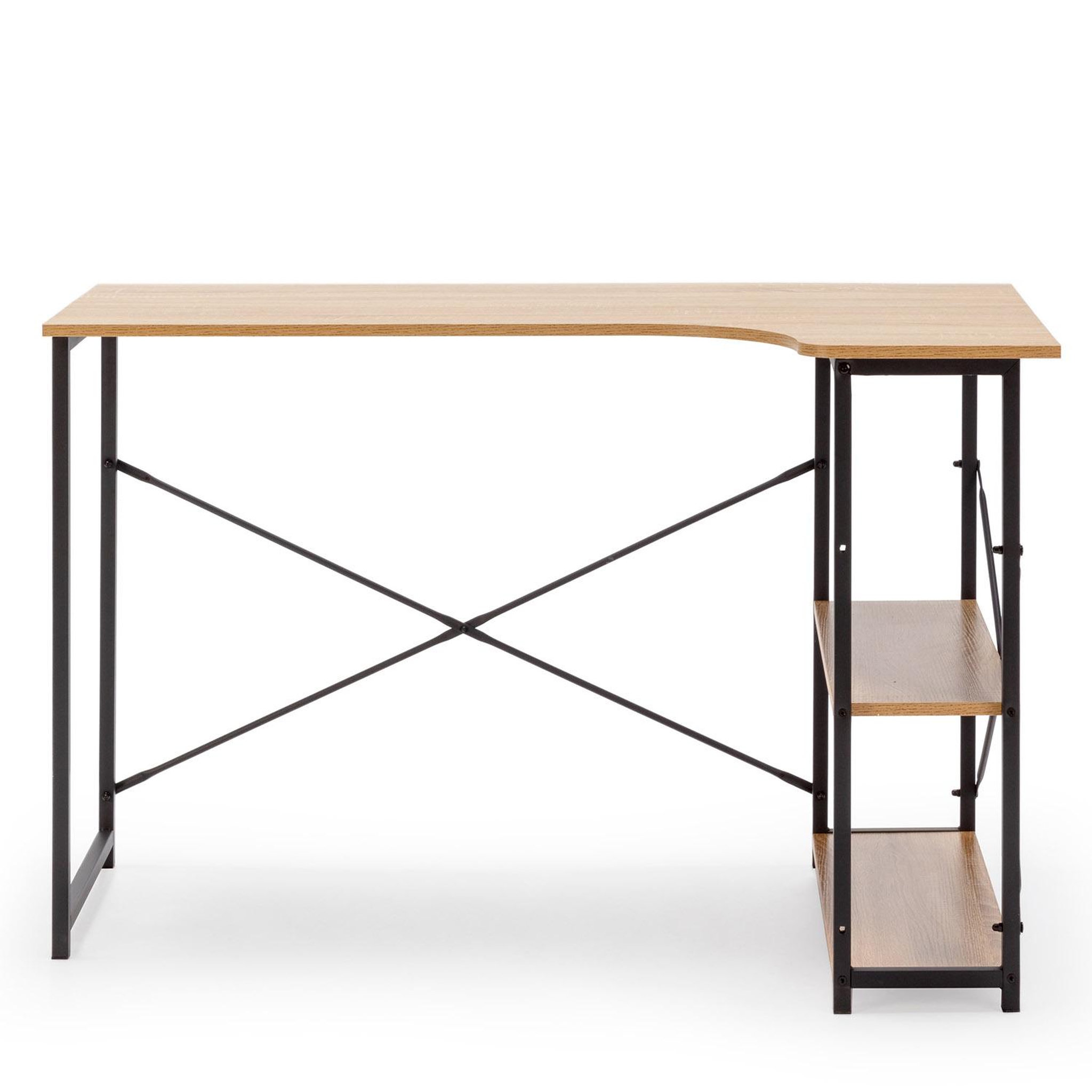 Voir la diapositive 3 : VS VENTA-STOCK Bureau Juani noir, 2 étagères, style industriel, 120 cm longueur