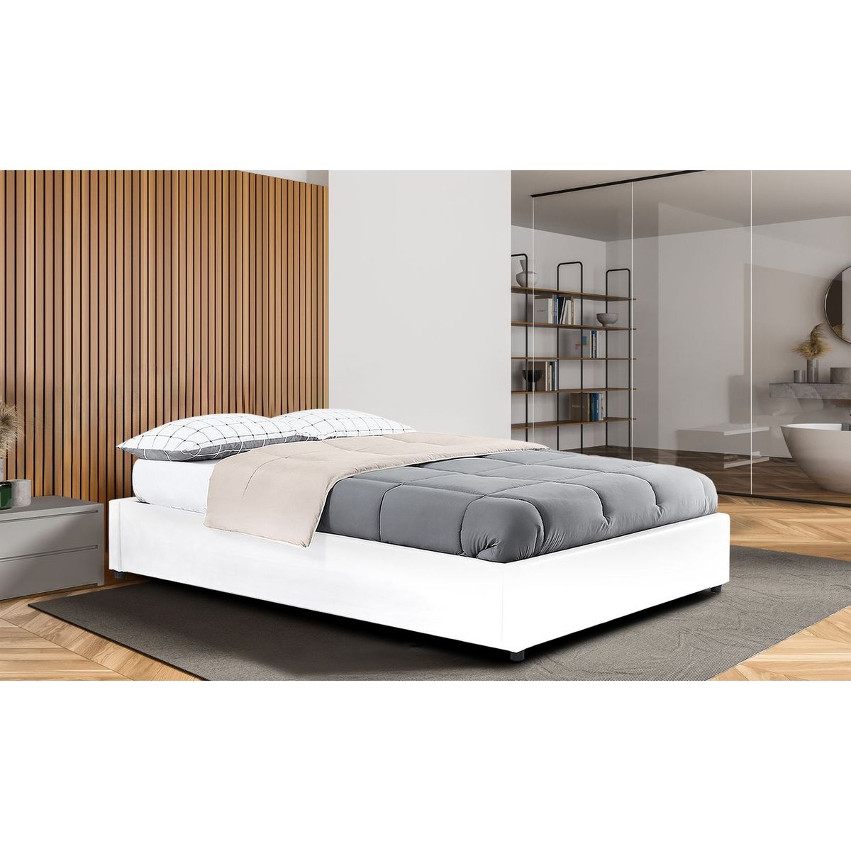 Lit coffre PU avec sommier relevable 140x190 cm OSCAR