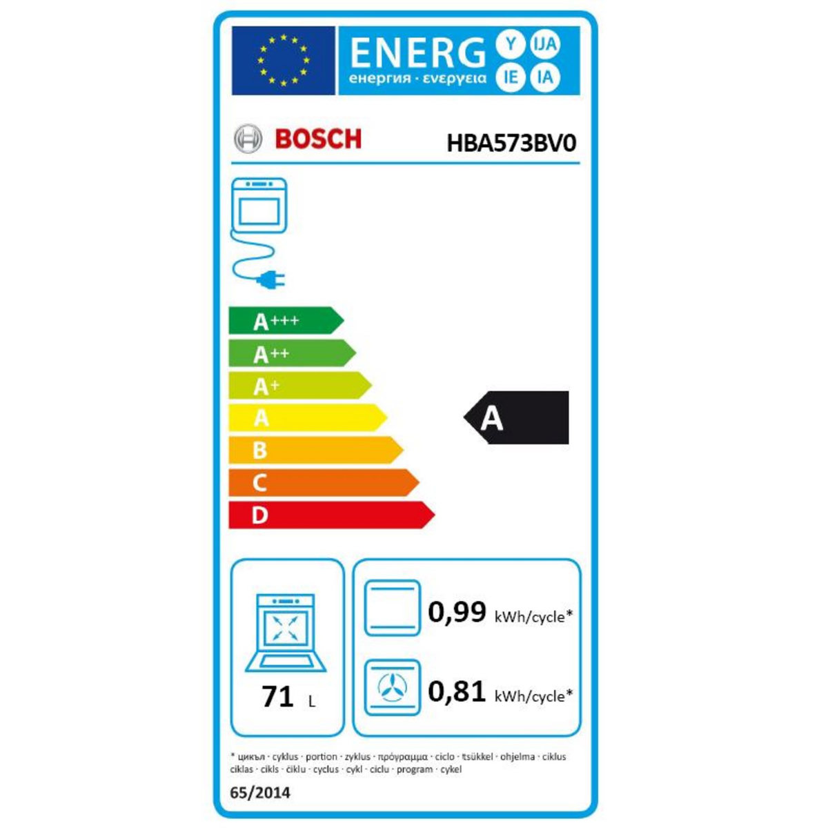 BOSCH Four intégrable multifonction 71l 60cm a pyrolyse blanc - hba573bv0