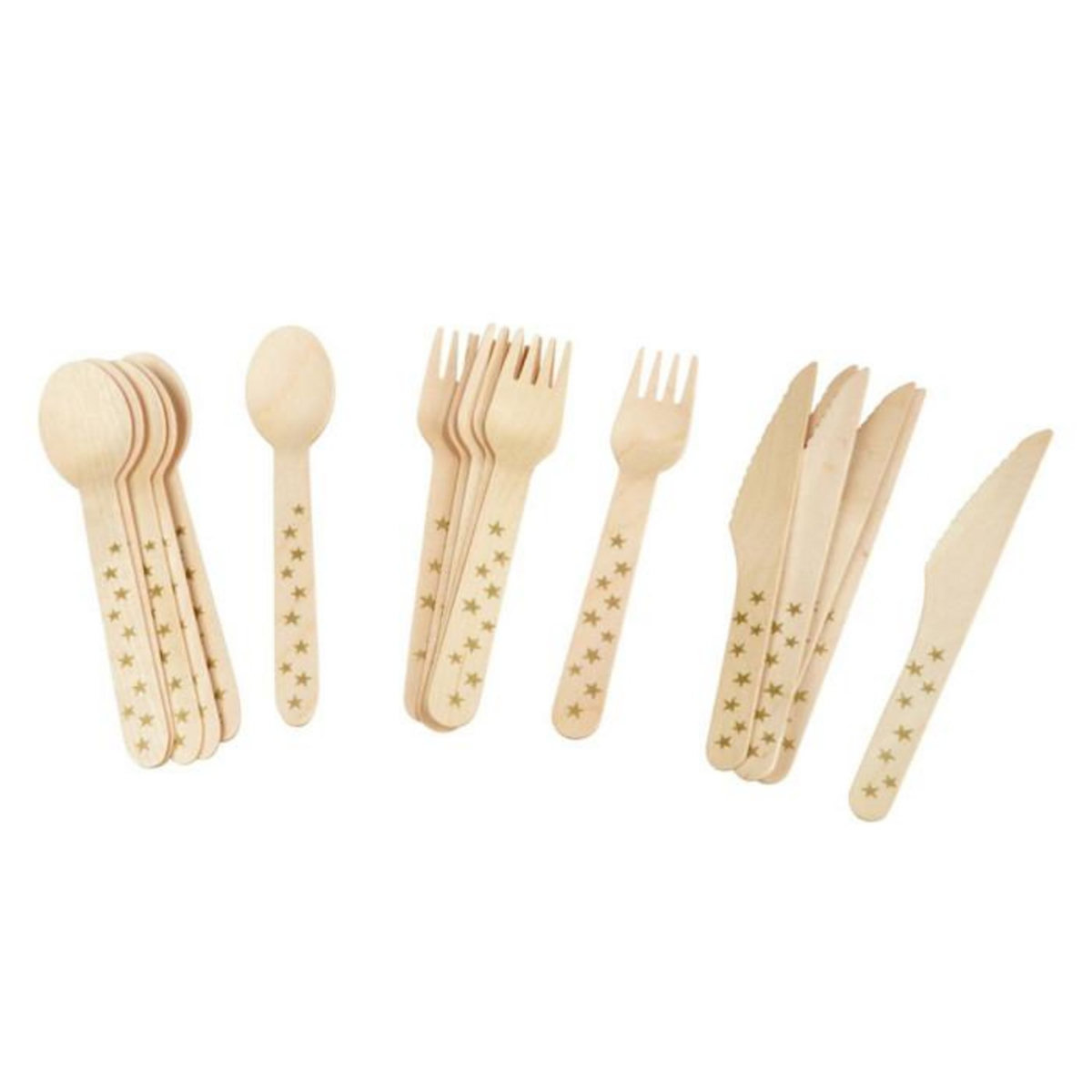 Paris Prix Lot de 18 Couverts Jetables  Étoiles  Naturel & Or
