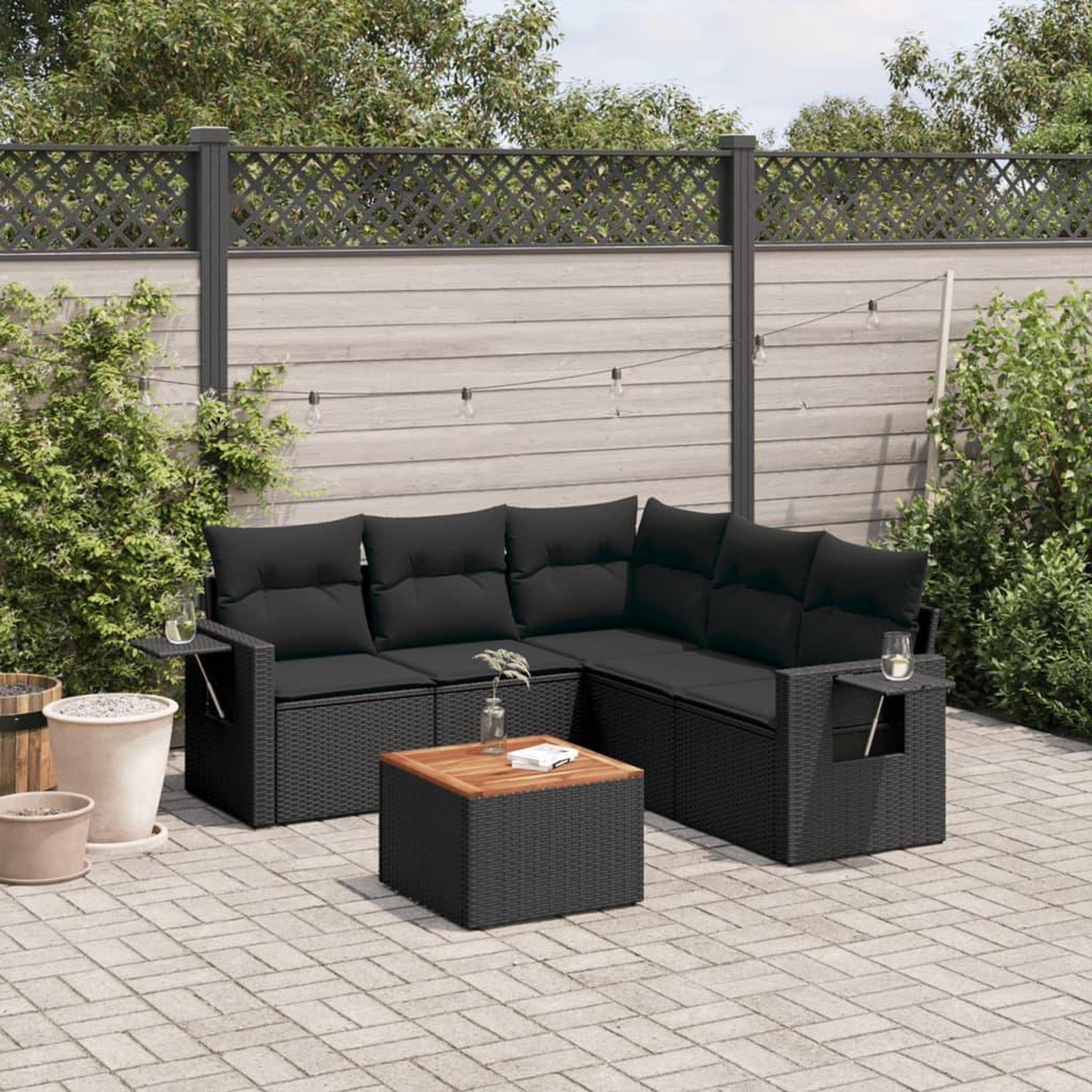VIDAXL Salon de jardin 6 pcs avec coussins noir resine tressee