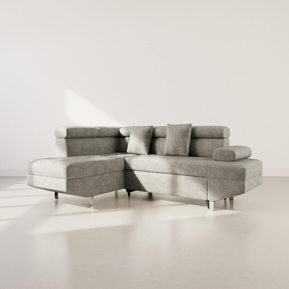 BEST MOBILIER Margaux - canapé d'angle gauche 5 places convertible avec coffre et têtières réglables en velours texturé