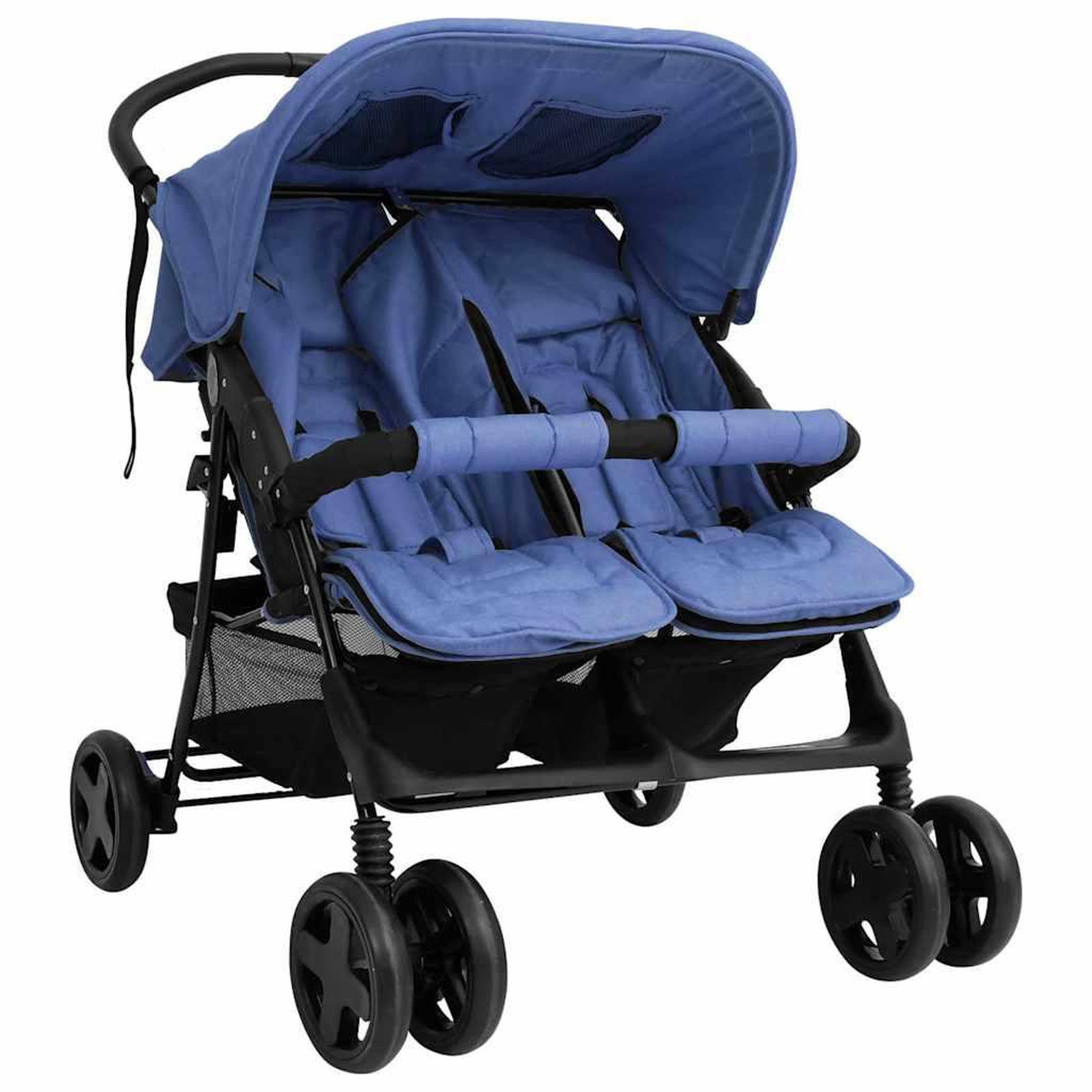 VIDAXL Poussette a deux places Bleu marine Acier