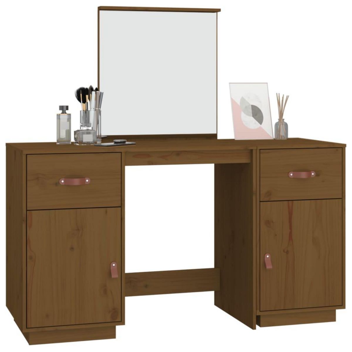 VIDAXL Ensemble de coiffeuse et miroir Marron miel Bois de pin solide