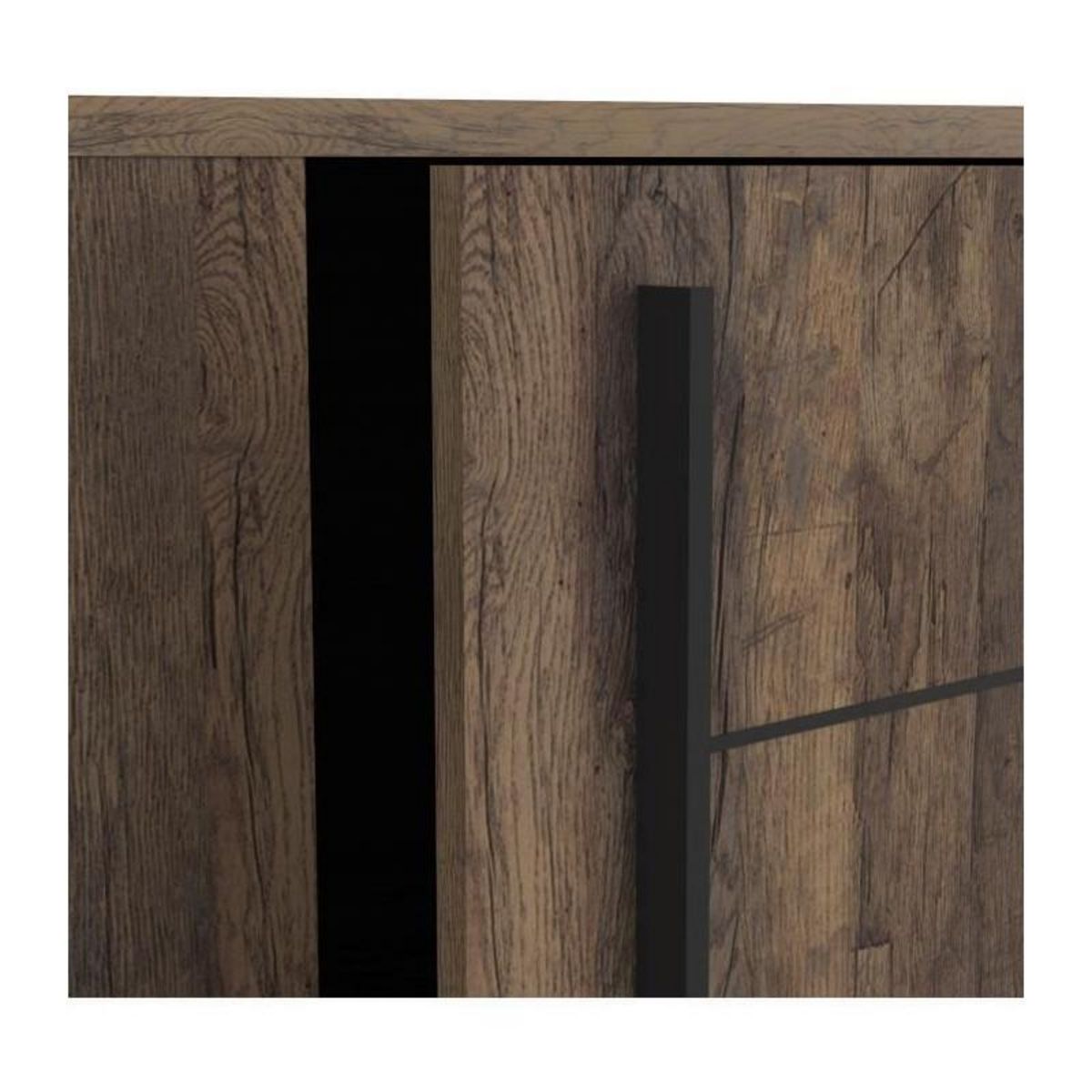 Demeyere Enfilade MONACO - Décor chene et noir - 2 Portes coulissantes + 3 Tiroirs - L206 x P44,9 x H94 cm - CBA MEUBLES