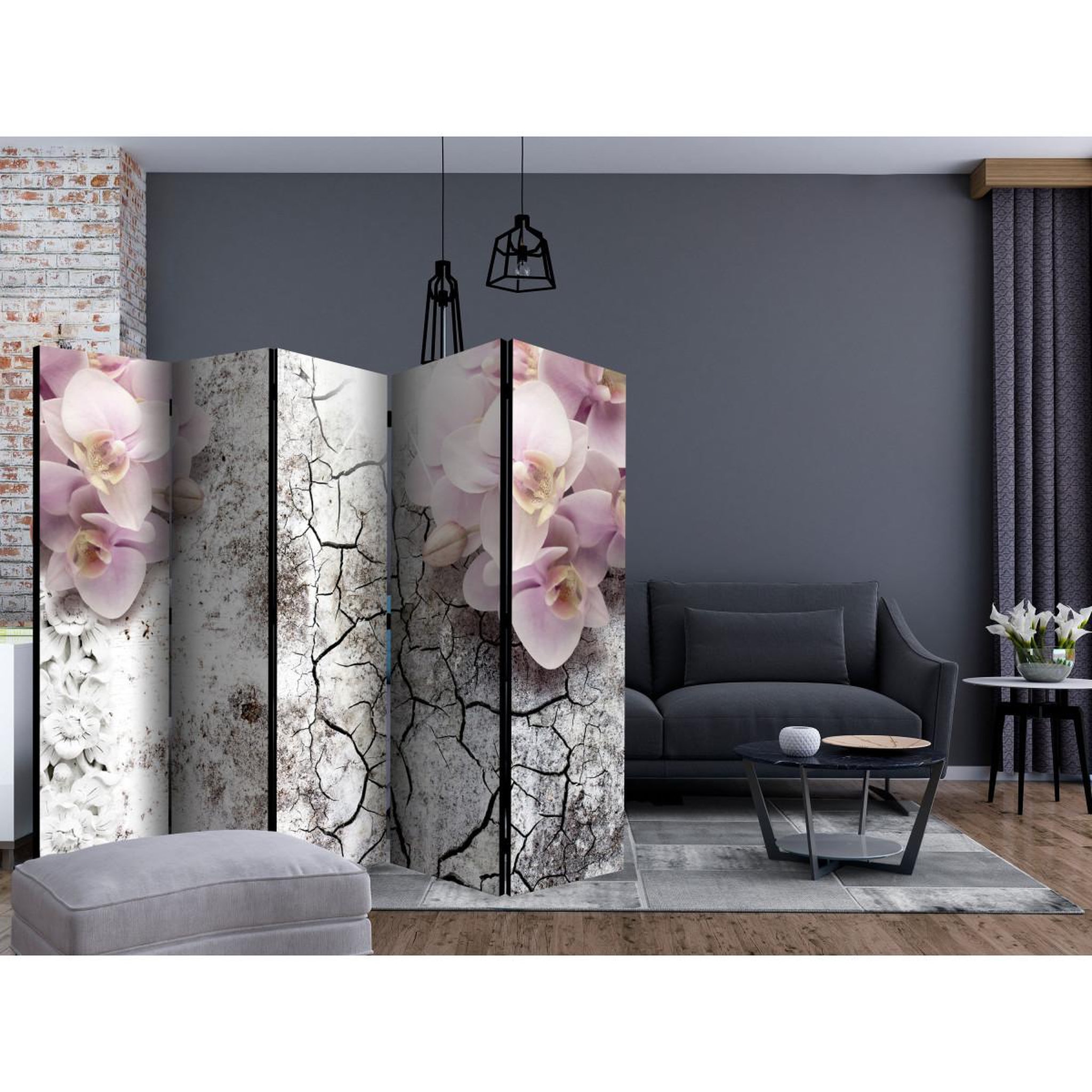 Voir la diapositive 2 : Paris Prix Paravent 5 volets  bright red orchids  172x225cm