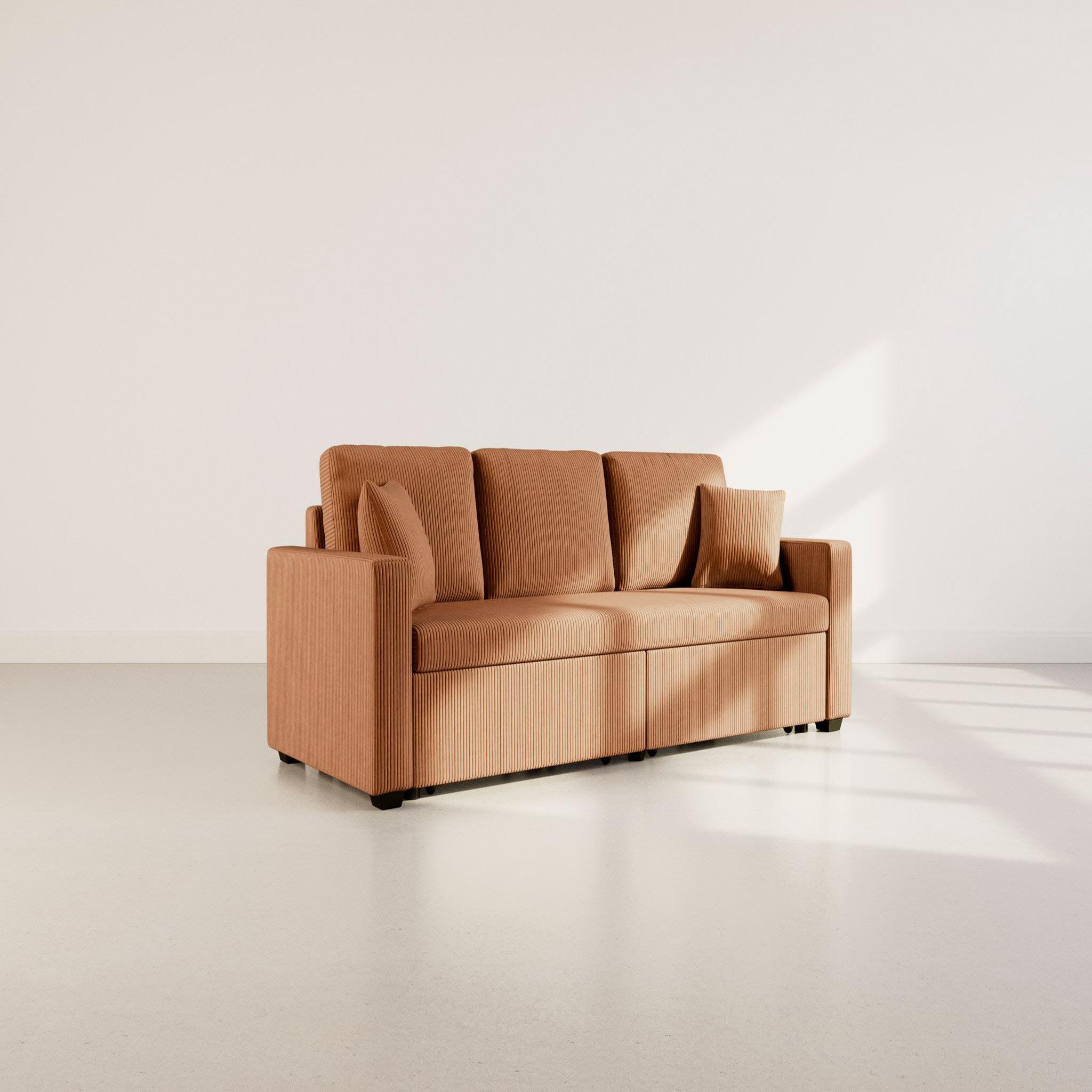 Voir la diapositive 2 : BEST MOBILIER Cyrus - canapé droit 3 places convertible en velours côtelé