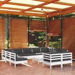 VIDAXL Salon de jardin 12 pcs avec coussins blanc bois de pin solide