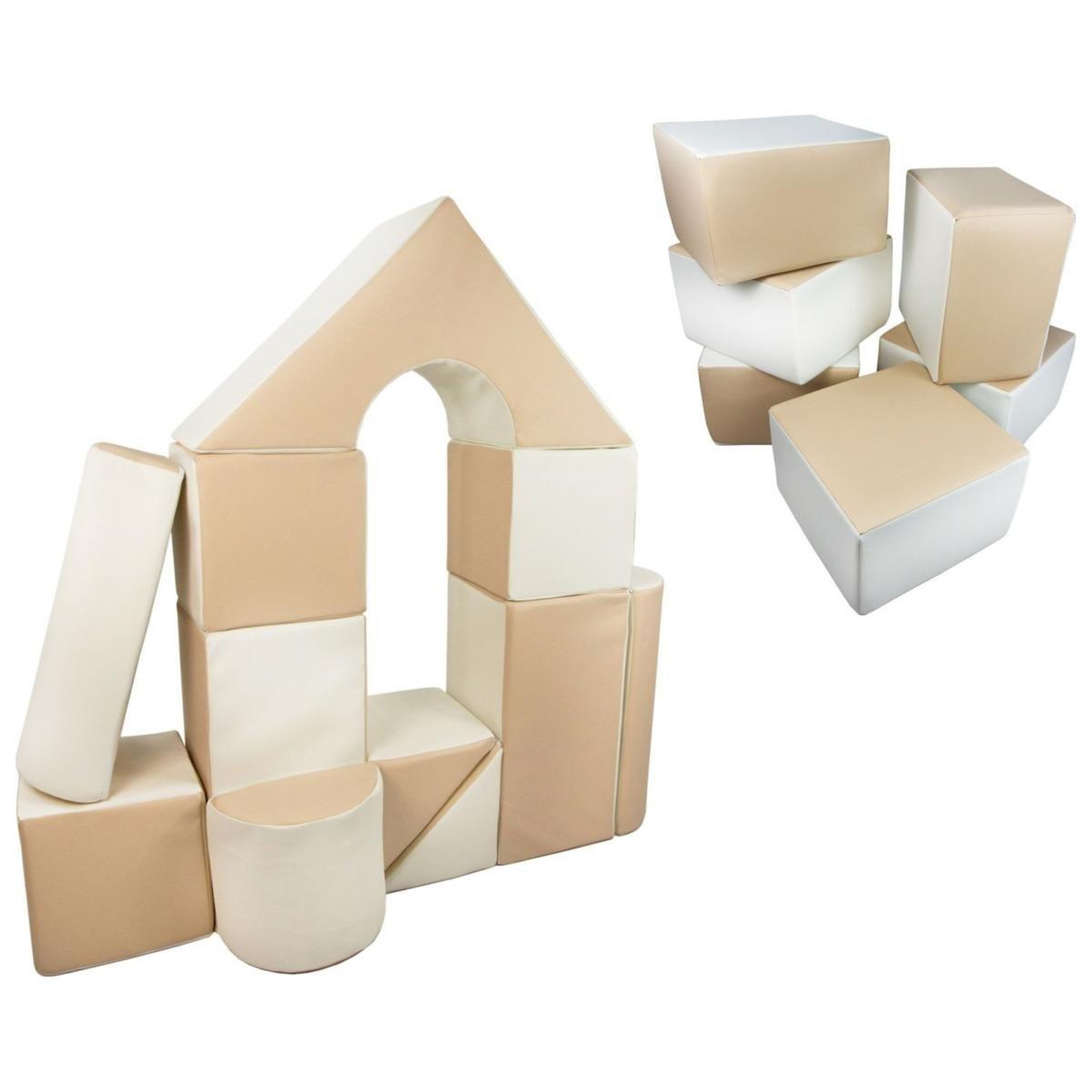 VELINDA Ensemble château + cubes (17 grands blocs de mousse) — blanc, cappuccino