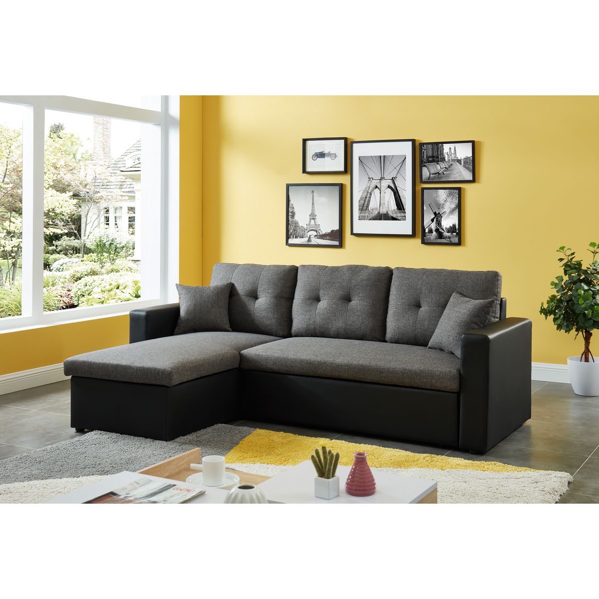 Canapé d'angle 3 places convertible réversible tissu simili BAMAKO