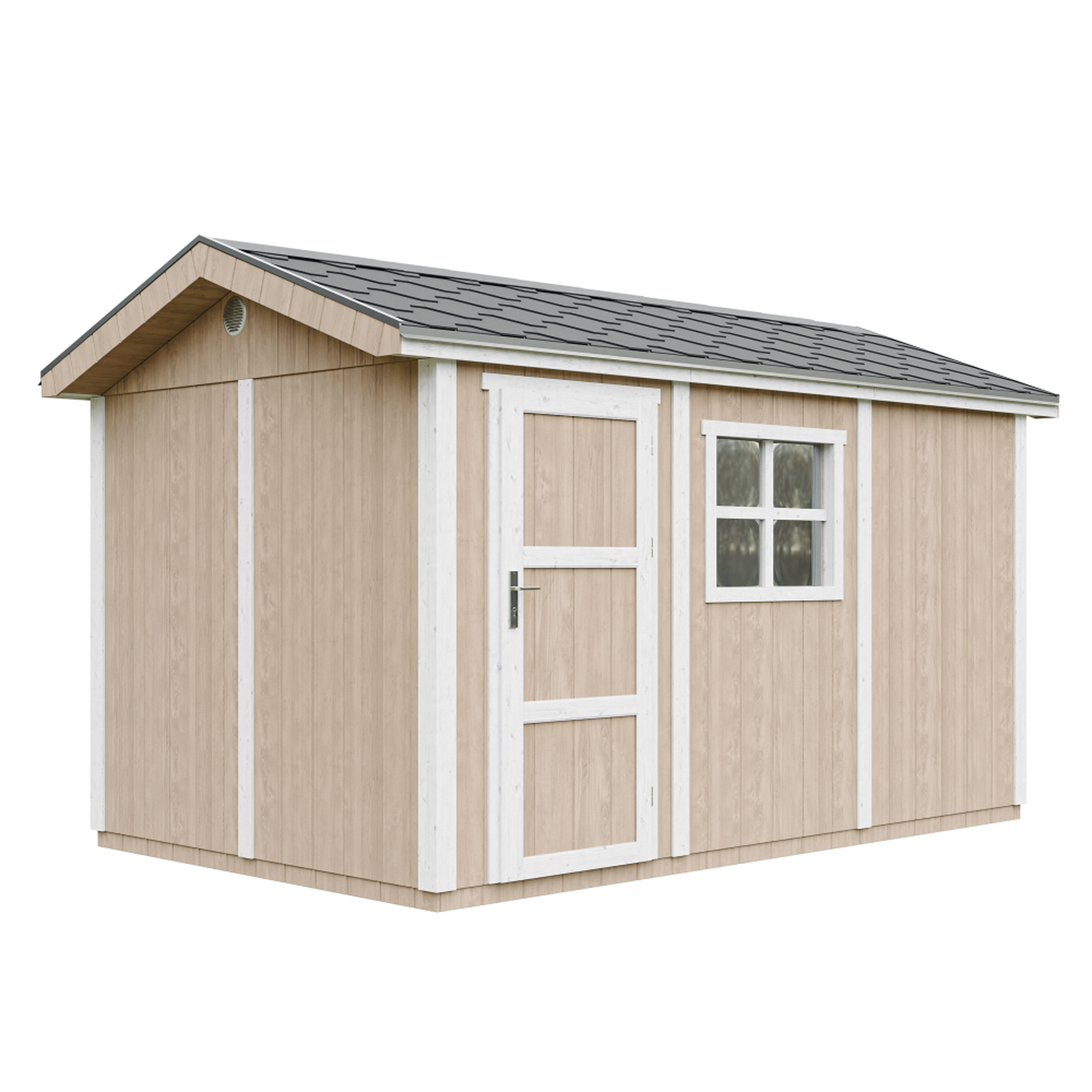 Voir la diapositive 1 : TIMBELA Abri de Jardin Qualité Premium 8,68m² H252x250x412 cm Avec un sol et des bardeaux bitumineux M914
