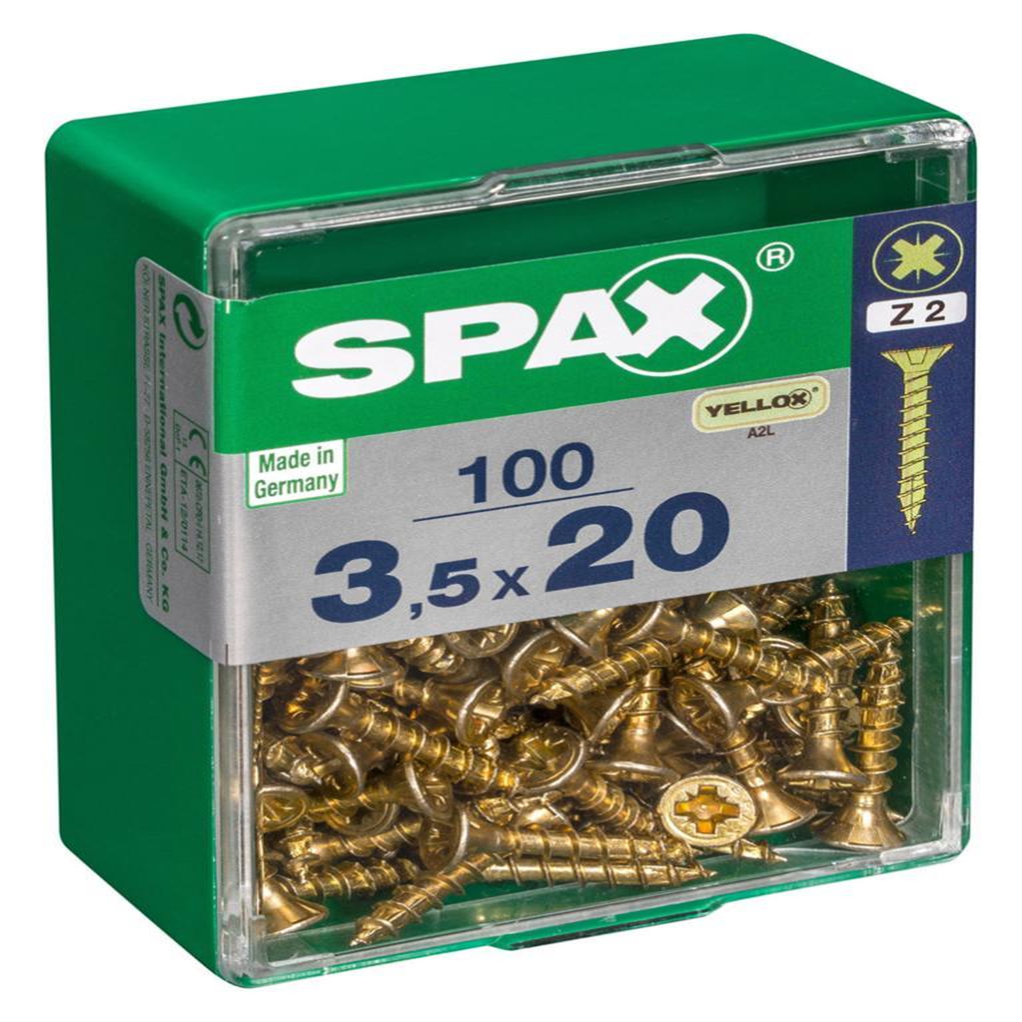 CENTRALE BRICO Lot de 100 vis acier tête fraisée pozidriv SPAX, Diam.3.5 mm x L.20 mm