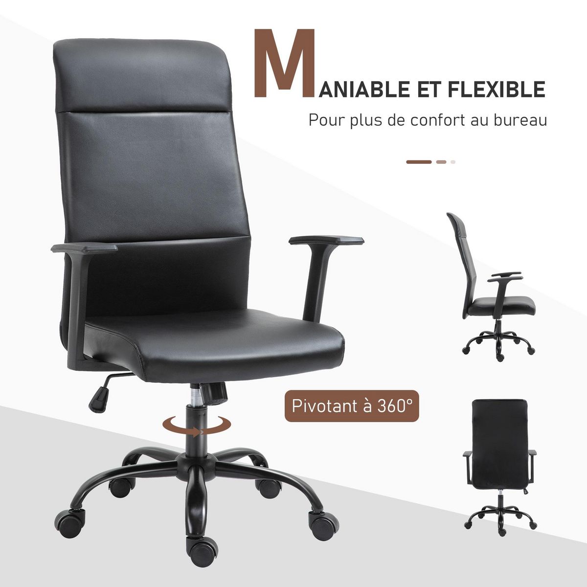 VINSETTO Vinsetto Fauteuil de bureau manager ergonomique pivotant 360° hauteur assise réglable revêtement synthétique PU noir