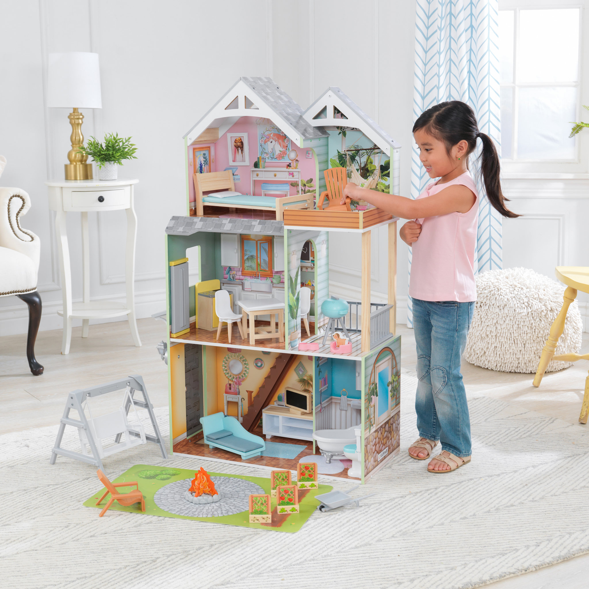 Voir la diapositive 4 : Kidkraft Maison Hallie en bois pour poupées de 30 cm