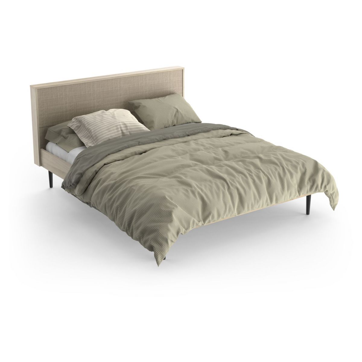 Lit double 160cm avec tête de lit décor effet cannage HANOÏ