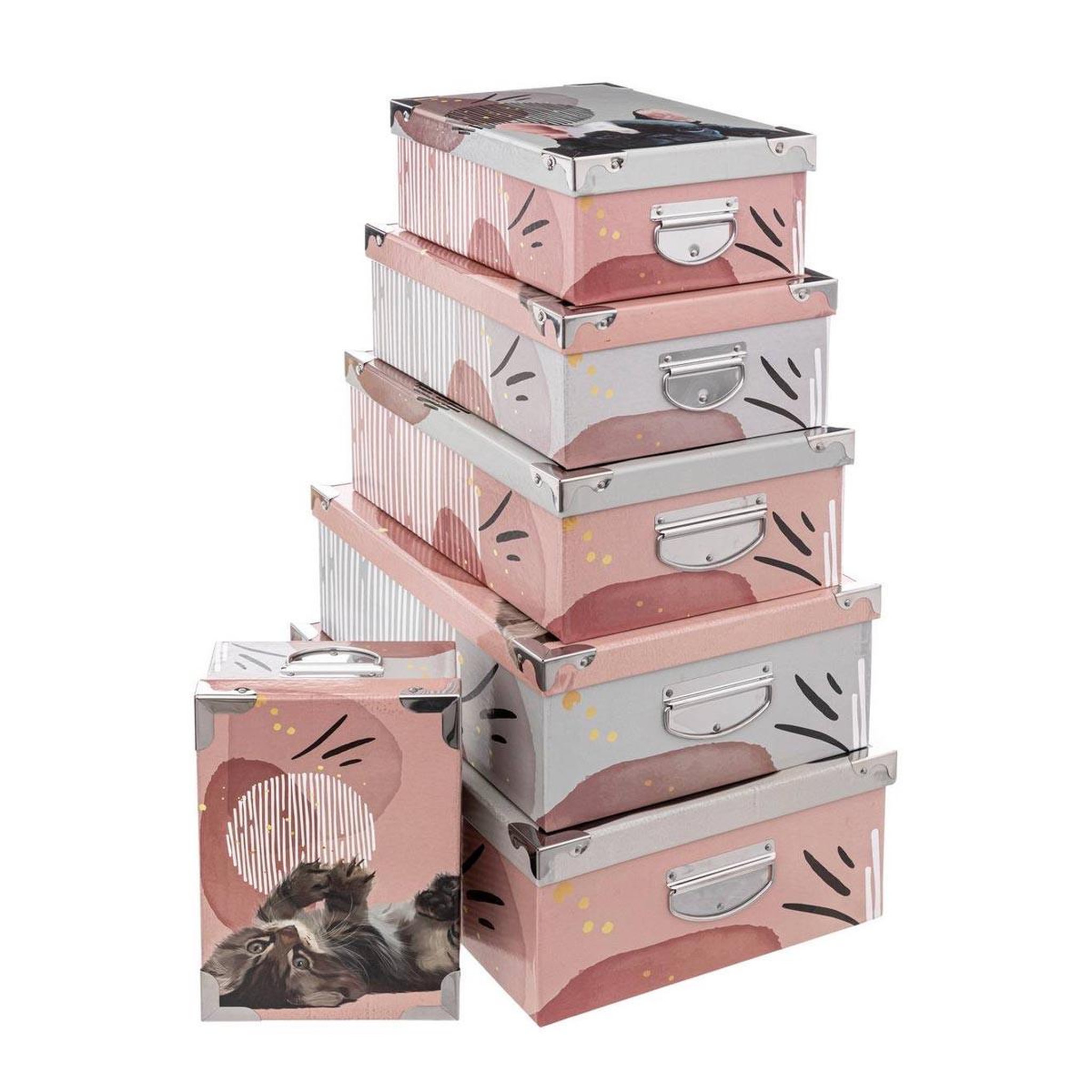 Voir la diapositive 1 : FIVE Lot de 6 Boîtes de Rangement  Animaux  48cm Rose