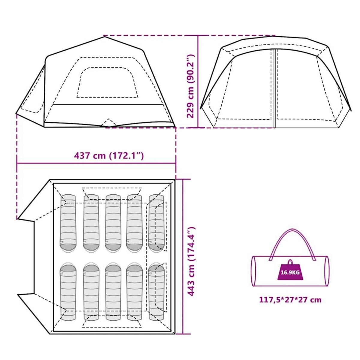 VIDAXL Tente familiale 10 personnes vert liberation rapide impermeable