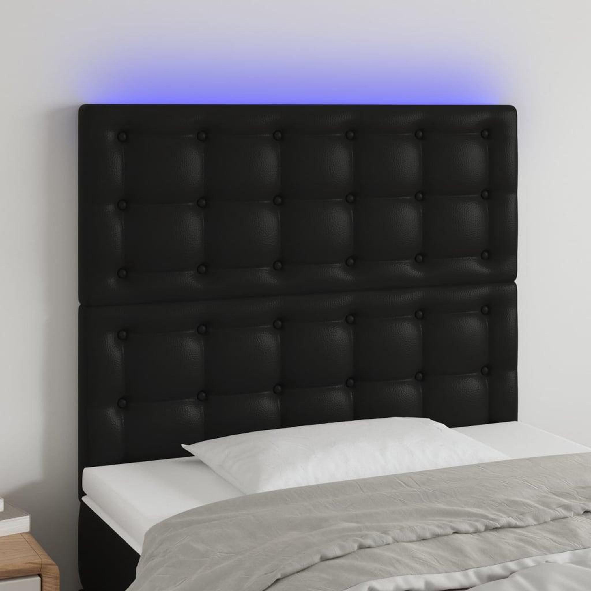 Voir la diapositive 1 : VIDAXL Tete de lit a LED Noir 100x5x118/128 cm Similicuir