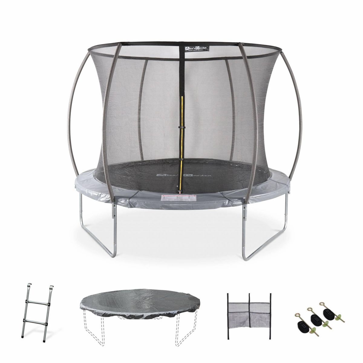 SWEEEK Trampoline Ø 305cm - Mars Inner XXL- trampoline de jardin gris avec filet de protection intérieur. échelle. bâche. filet pour chaussures et kit d'ancrage 3.05m 305cm