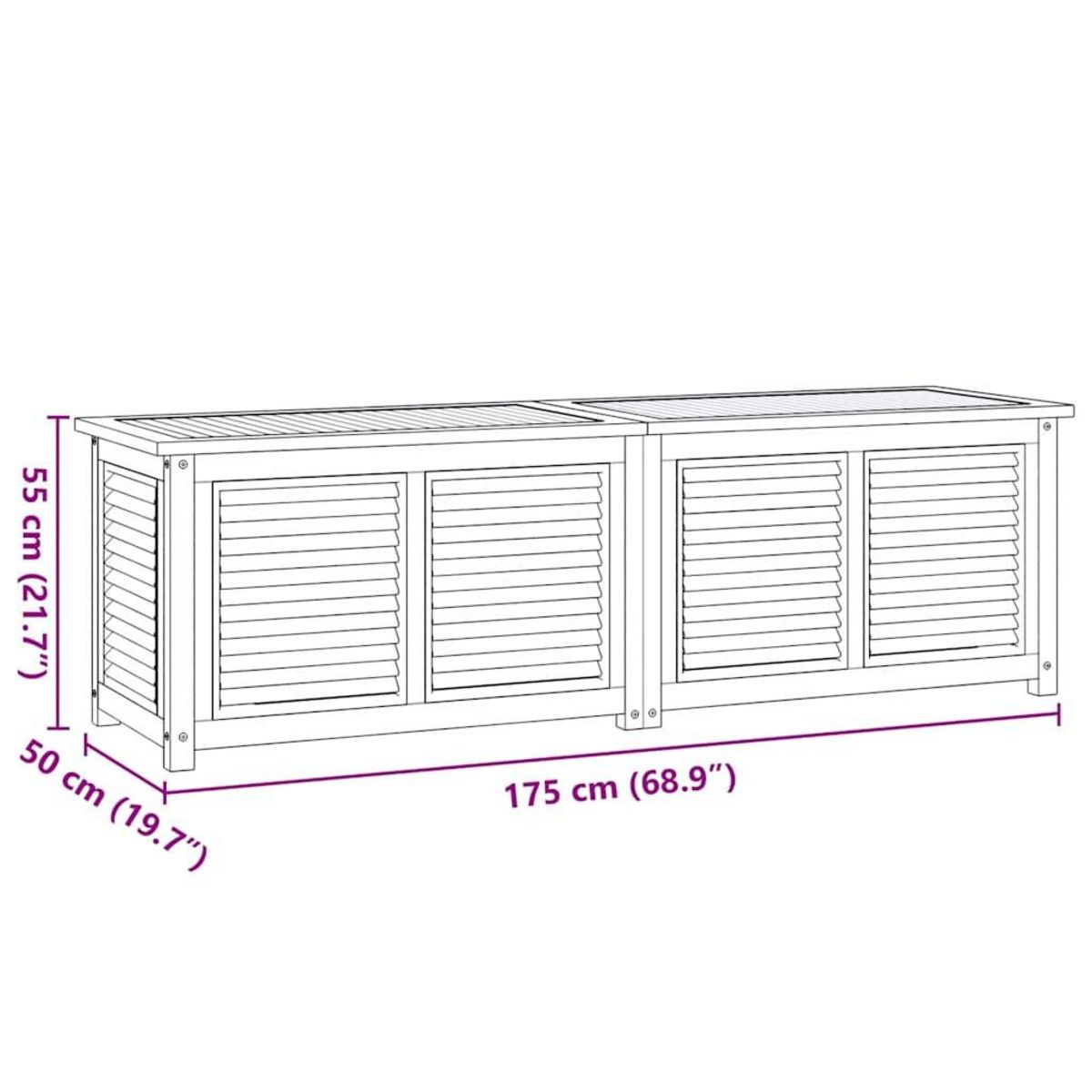 VIDAXL Boîte de rangement jardin et sac 175x50x55 cm bois massif teck