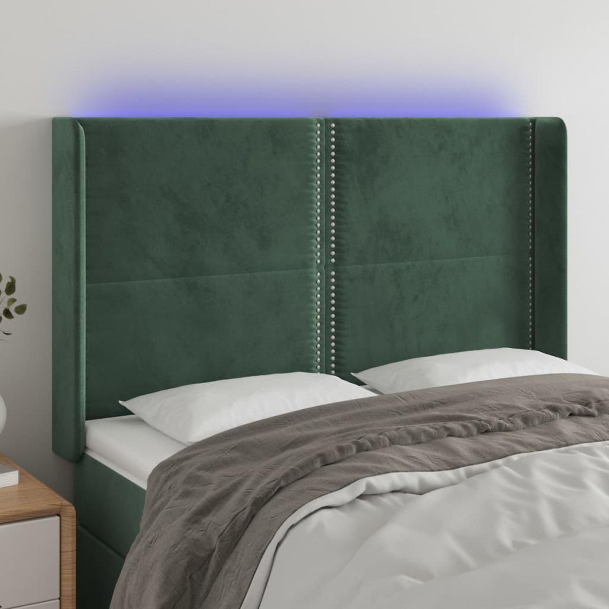 VIDAXL Tete de lit a LED Vert fonce 147x16x118/128 cm Velours