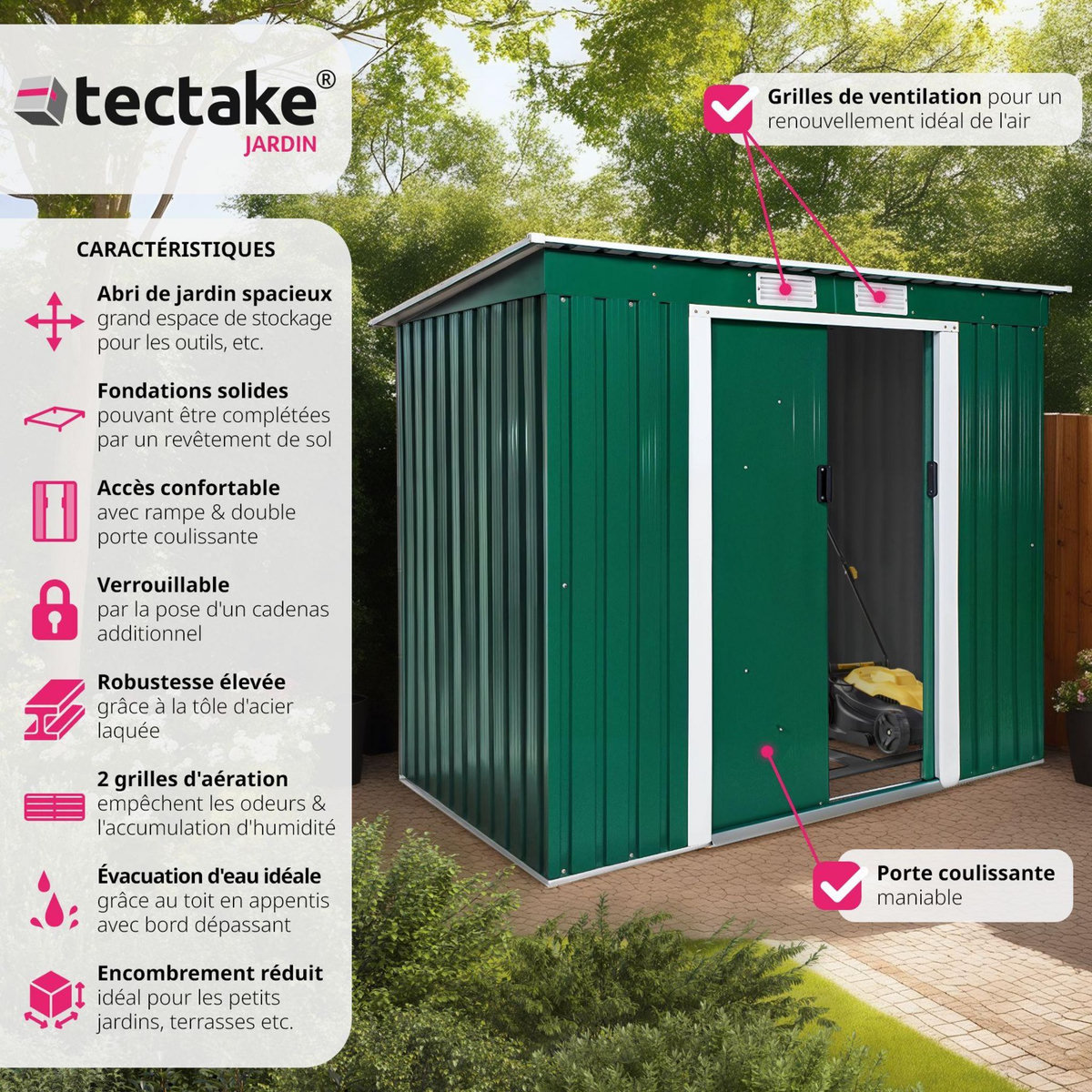 tectake Abri de jardin métal 2,7 m² toiture monopente En acier