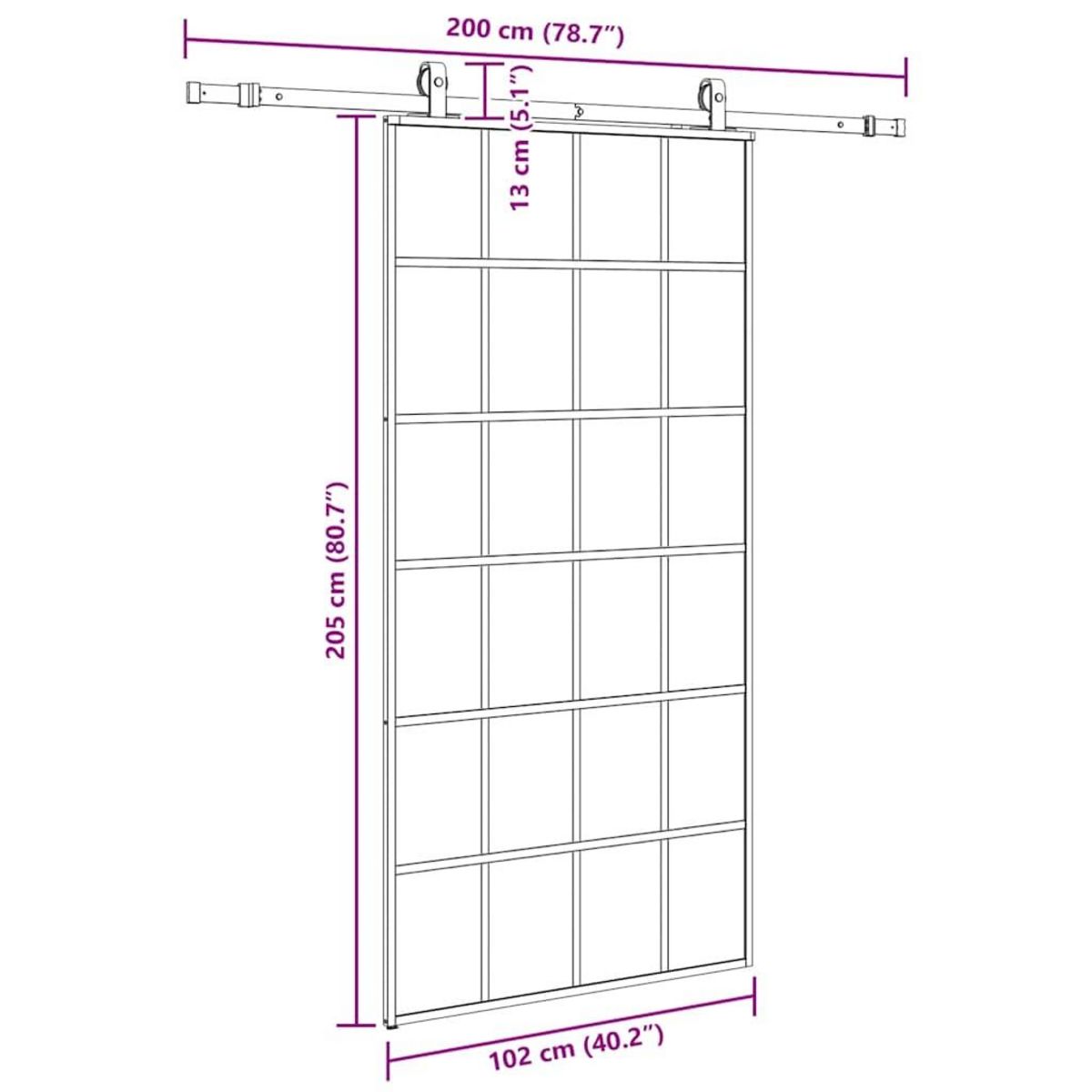 VIDAXL Porte coulissante kit de quincaillerie noir 102x205cm verre ESG