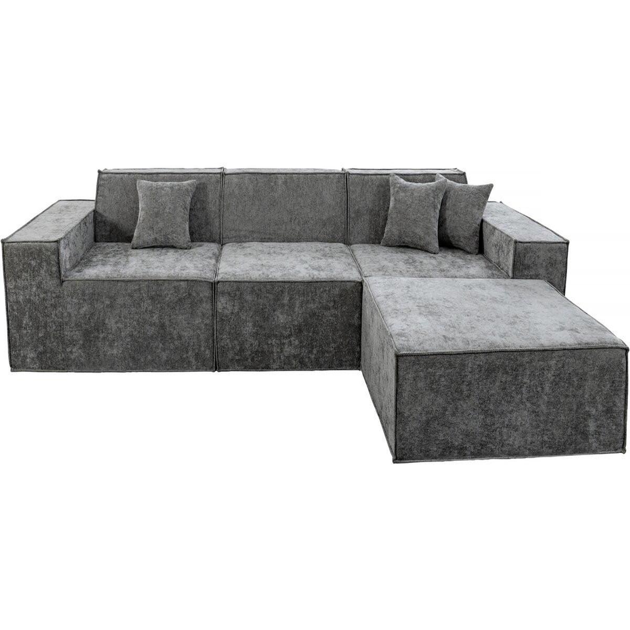 Habitat et Jardin Canapé droit modulable avec ottoman en tissu texturé  lusso  - 4 places - gris