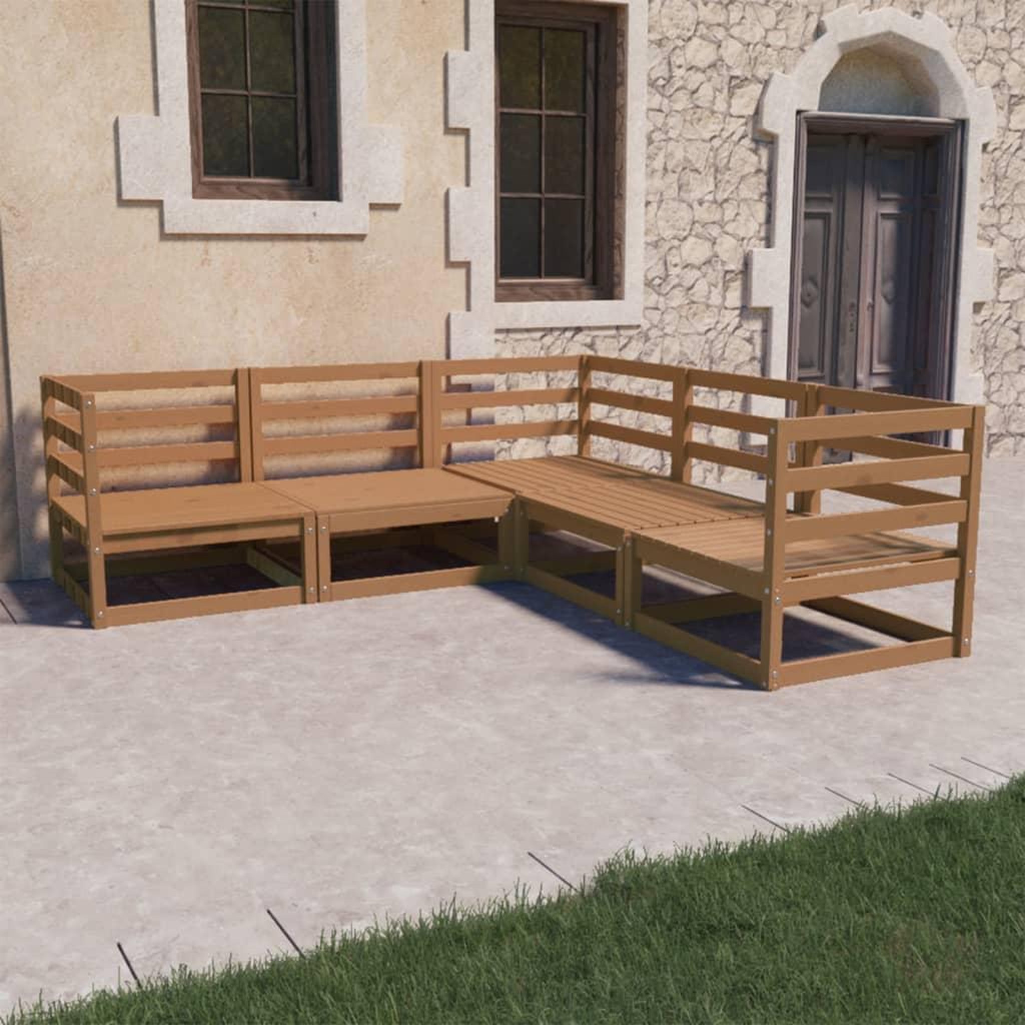 Voir la diapositive 1 : VIDAXL Salon de jardin 5 pcs marron miel bois de pin massif