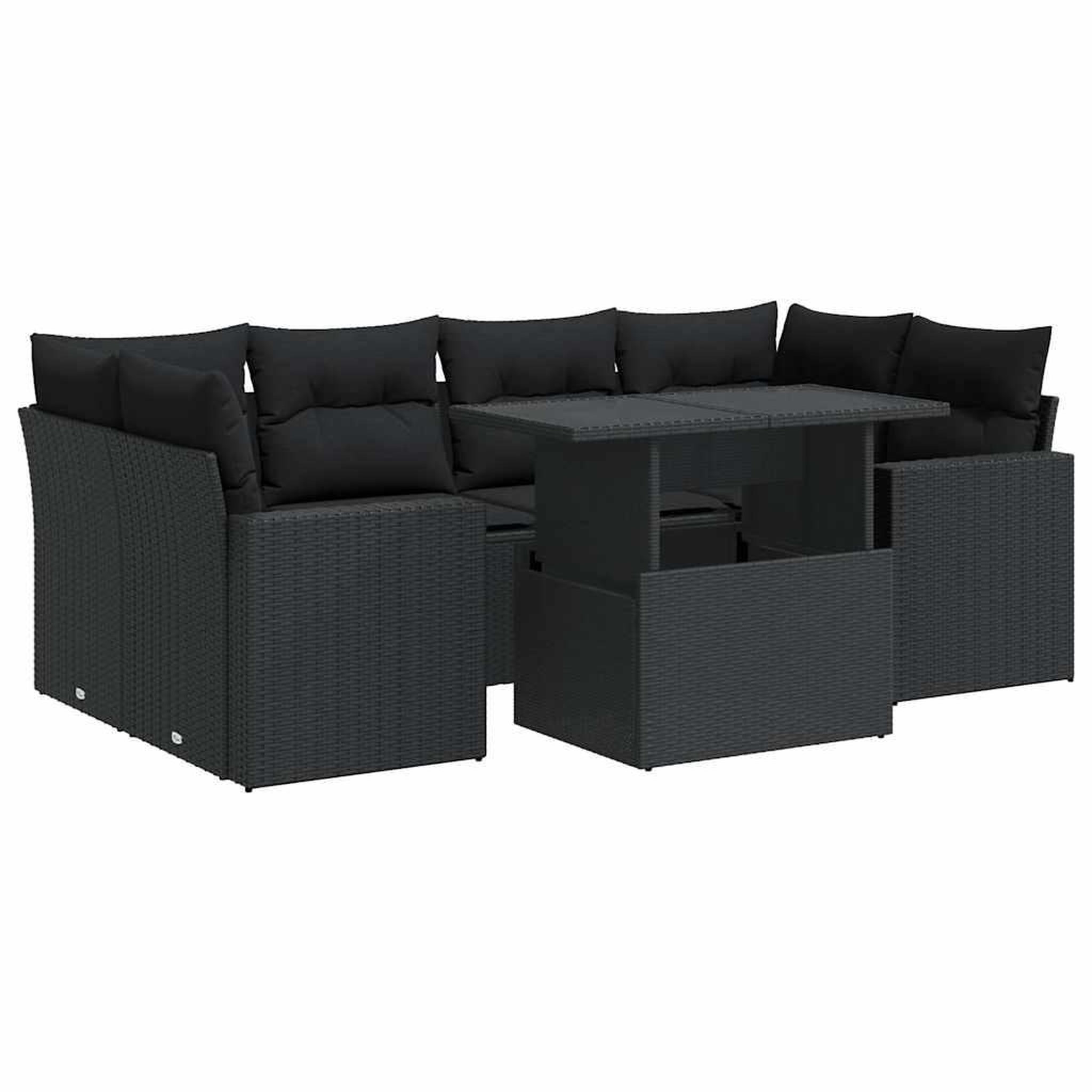 Voir la diapositive 2 : VIDAXL Salon de jardin 7 pcs avec coussins noir resine tressee