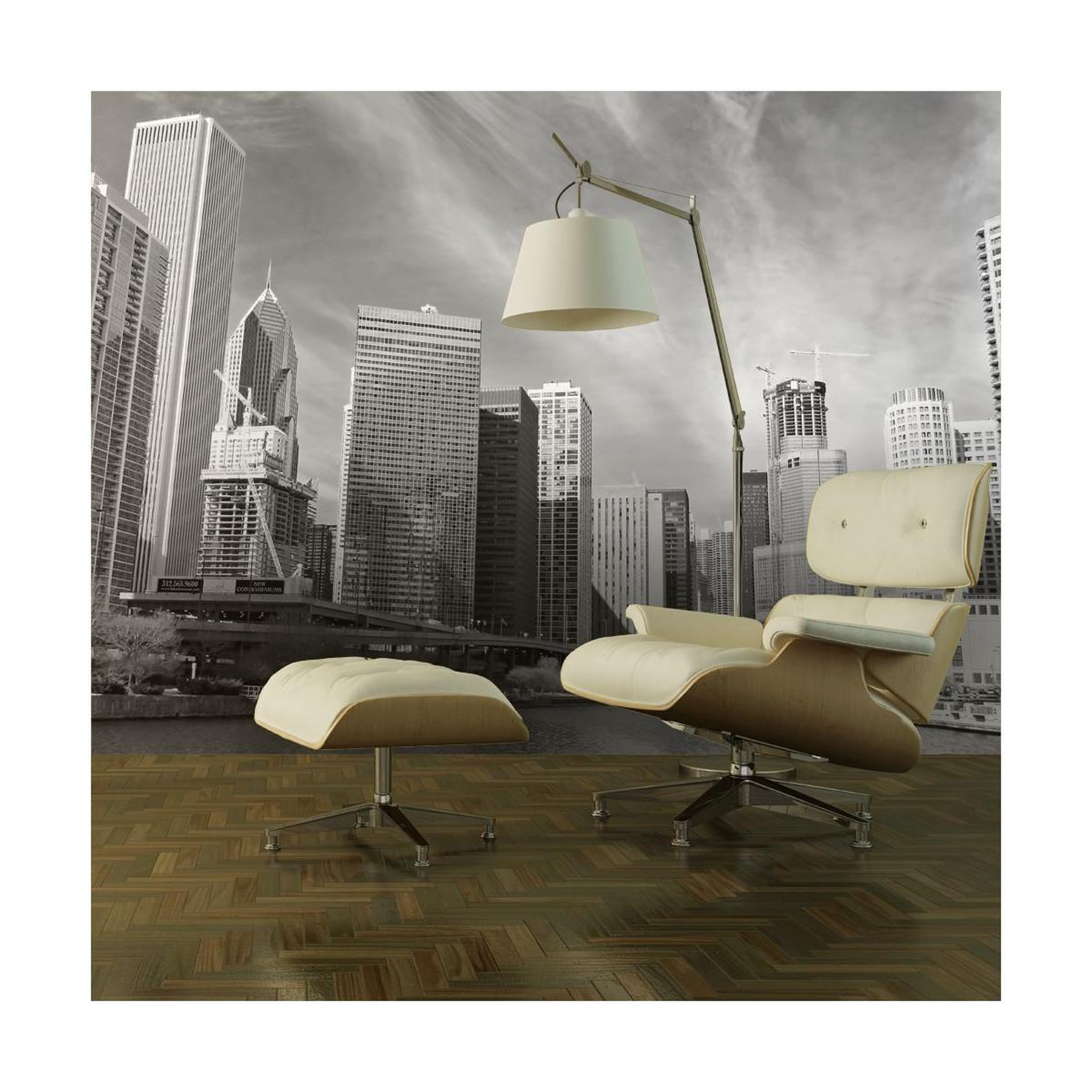 Voir la diapositive 1 : Paris Prix Papier Peint  Panorama de Chicago Noir & Blanc