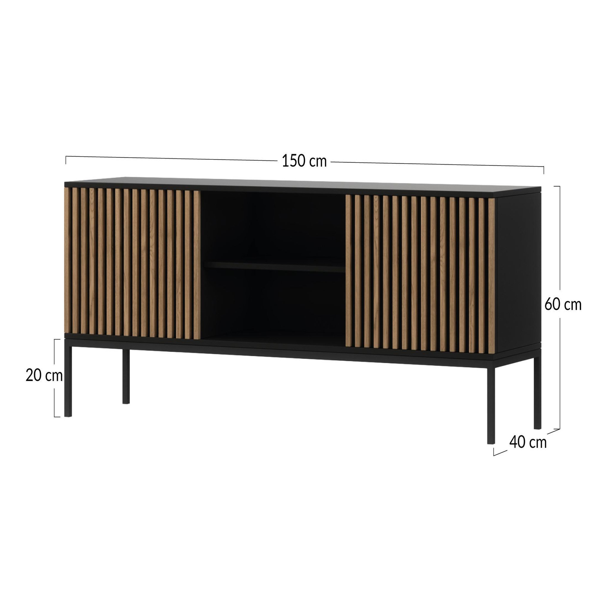 Voir la diapositive 6 : BEST MOBILIER Savanna - meuble tv - effet bois et noir - 2 portes et 2 niches - 150 cm