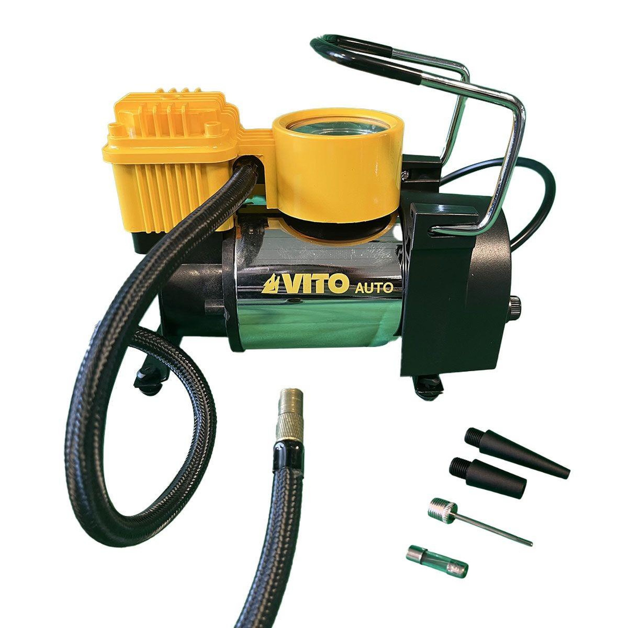 Voir la diapositive 4 : VITO Compresseur portable 140w 10 bar 115psi multi fonctions 35l/min accessoires et sac vito